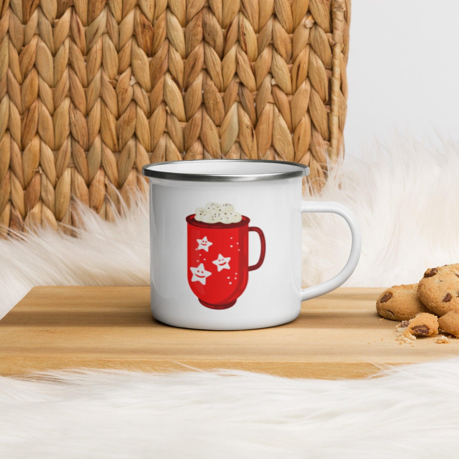 Hot Chocolate with Whip Cream Enamel Mug Unique Drinkware Dreams