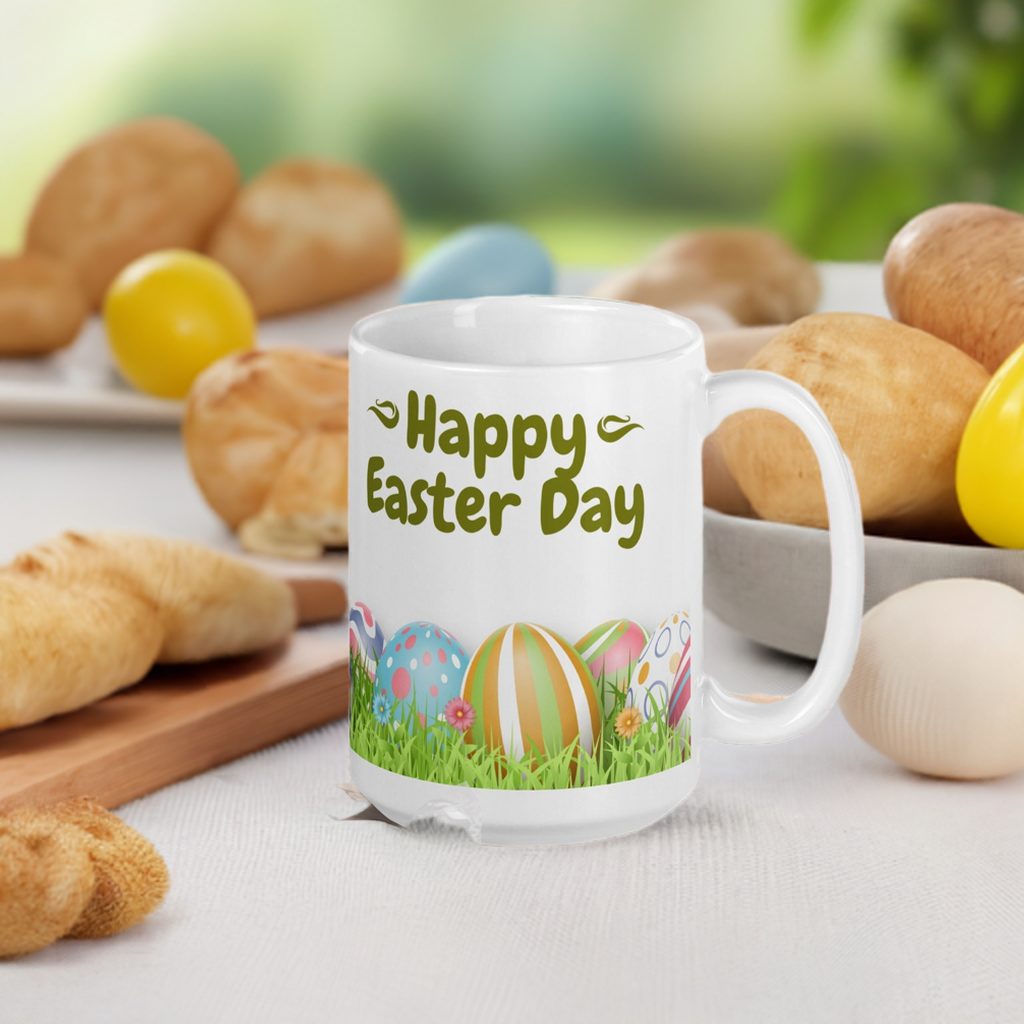 Easter White glossy mug Eggs in Field