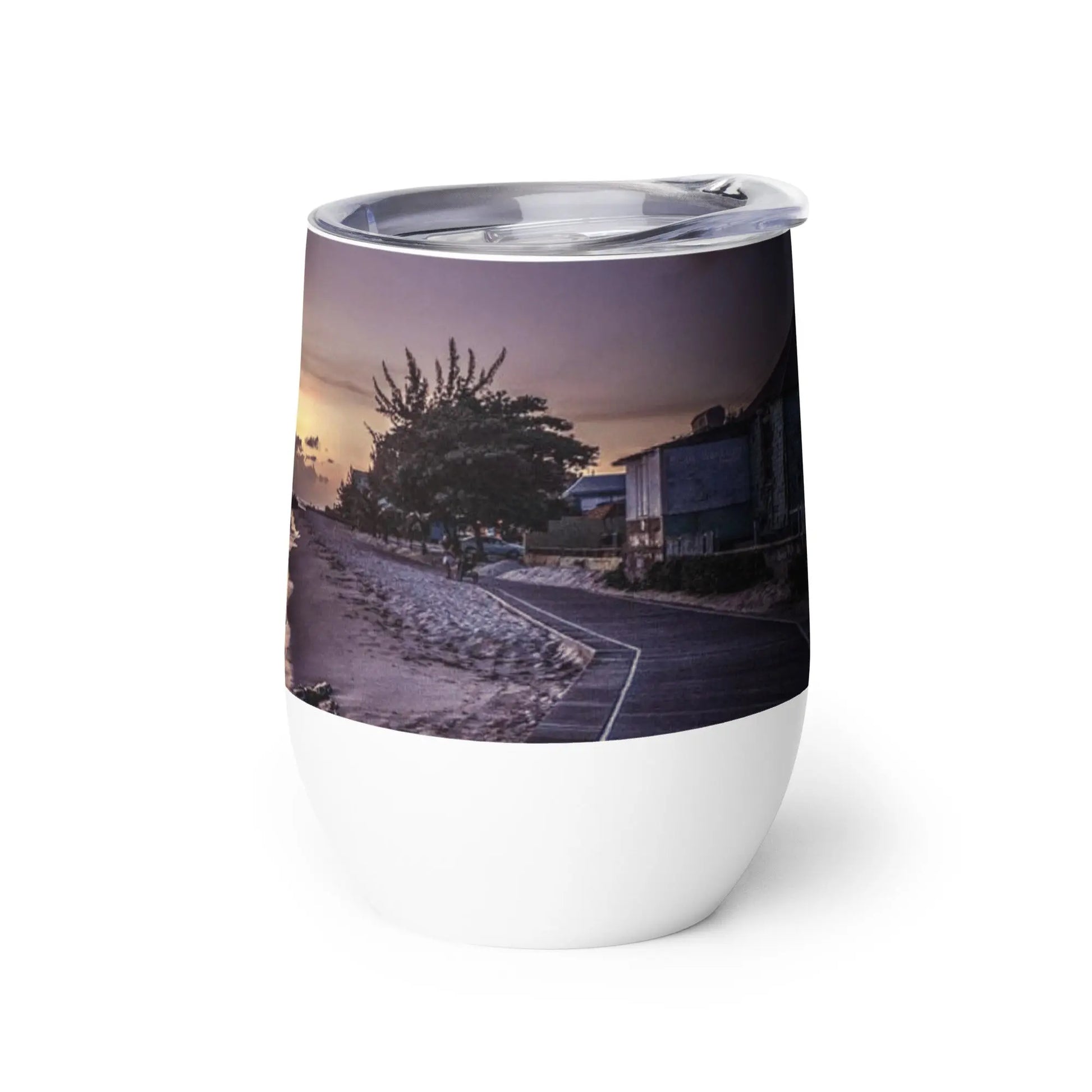 Barbados Souvenir - Hastings Boardwalk at Sunset Wine tumbler Unique Drinkware Dreams