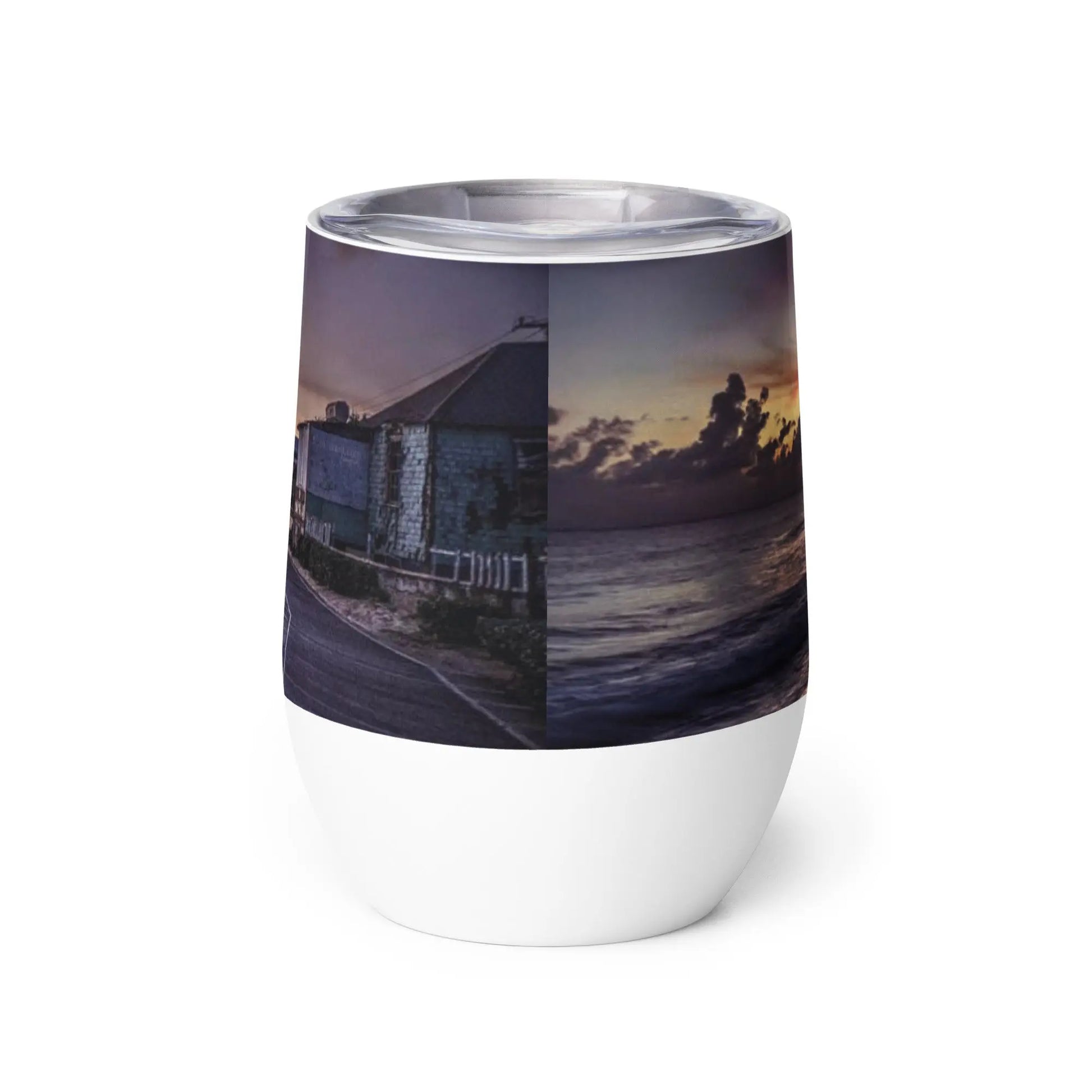 Barbados Souvenir - Hastings Boardwalk at Sunset Wine tumbler Unique Drinkware Dreams