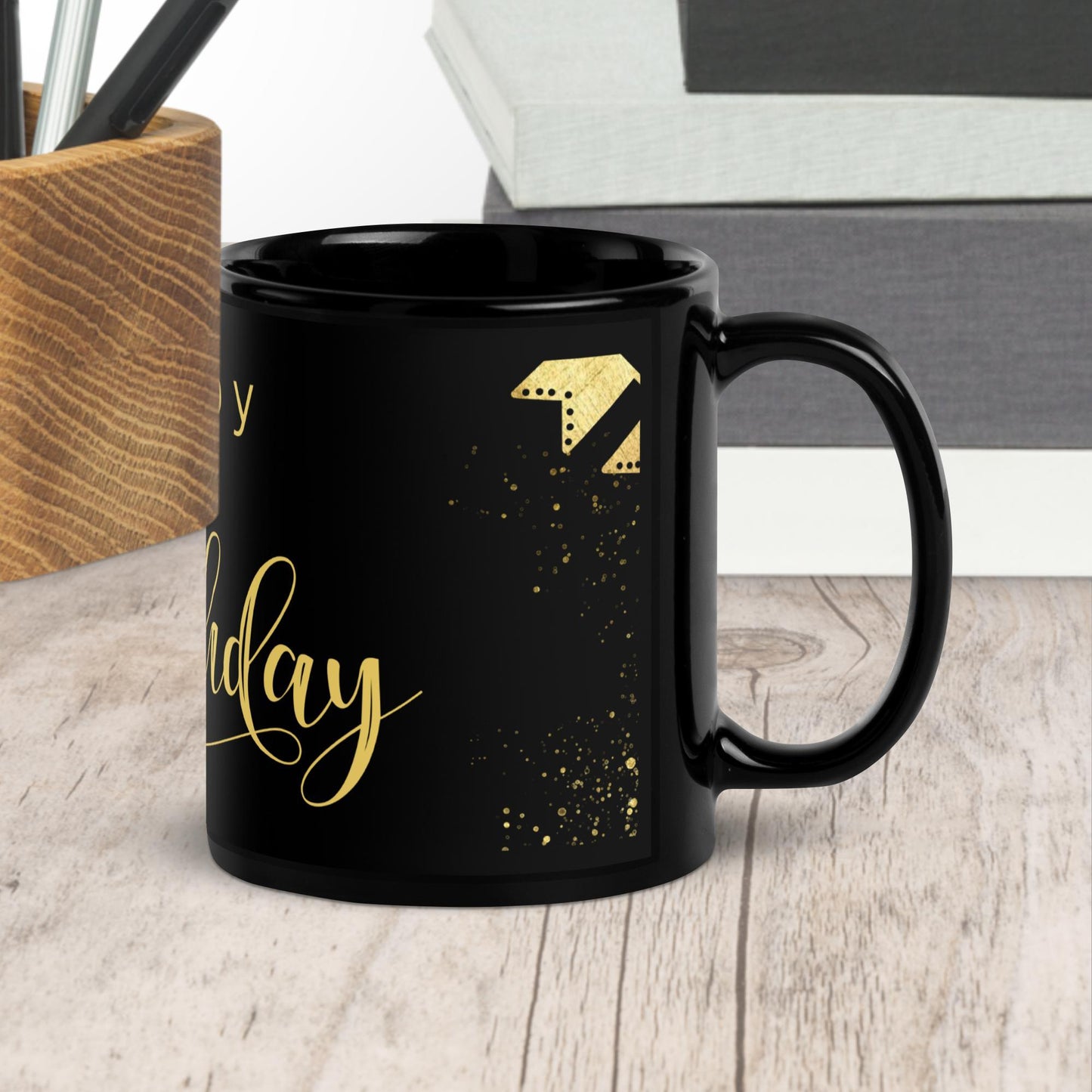 Birthday Banner Black Glossy Mug 