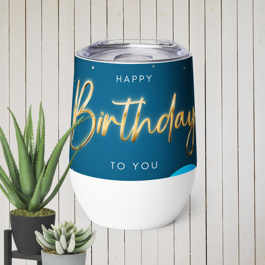 Birthday Blue Banner Wine tumbler 