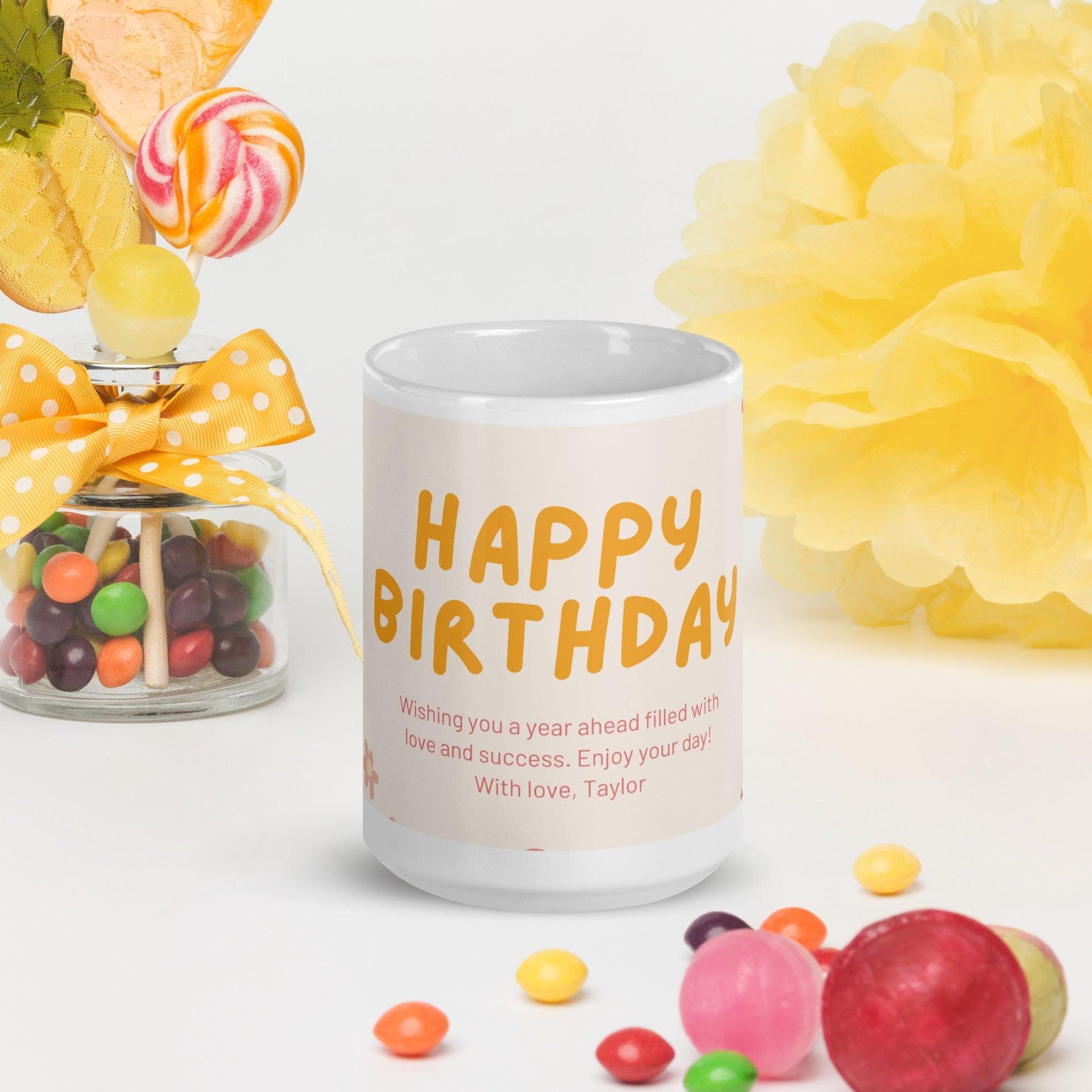 Birthday Flowers White glossy mug Unique Drinkware Dreams