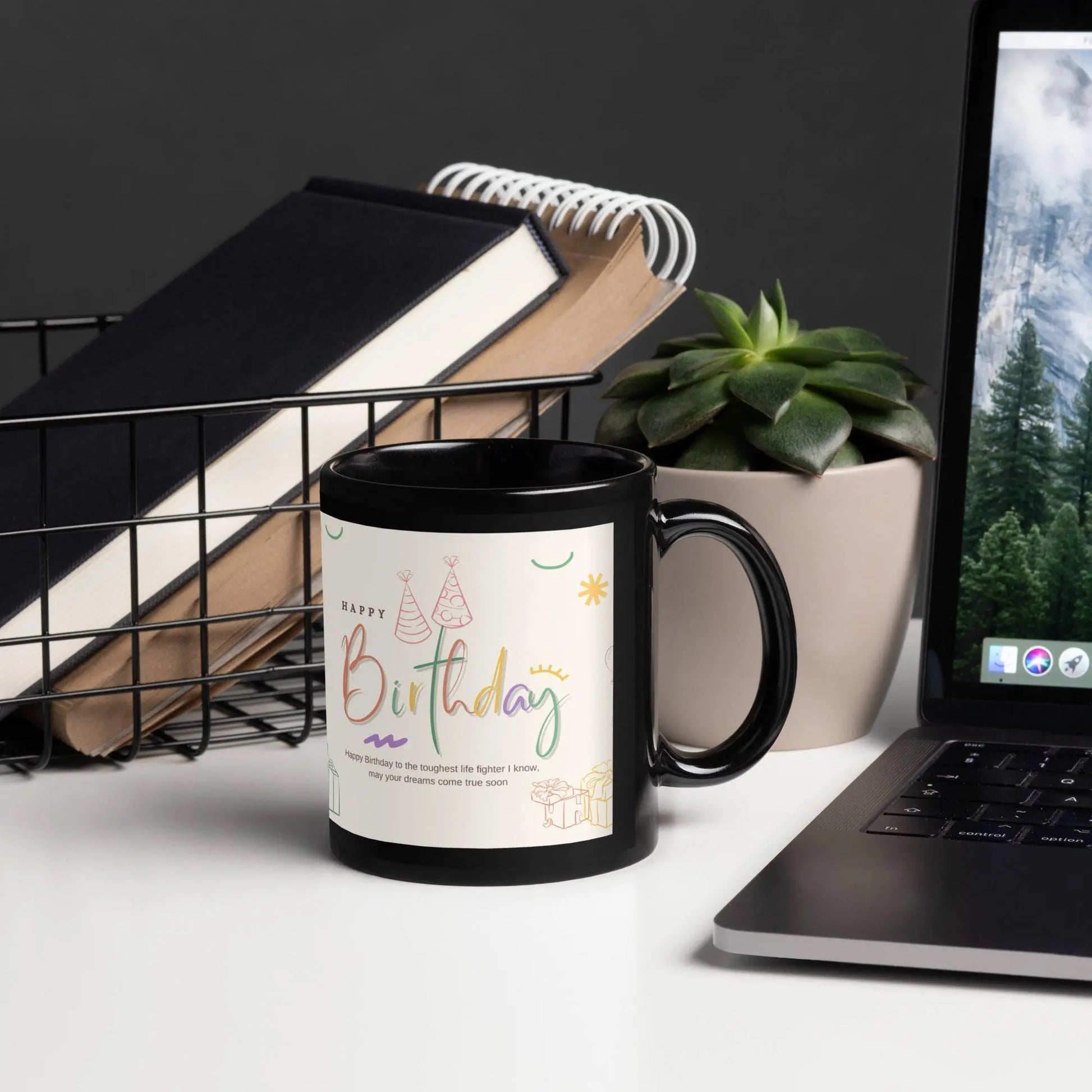 Birthday Hats Black Glossy Mug Unique Drinkware Dreams
