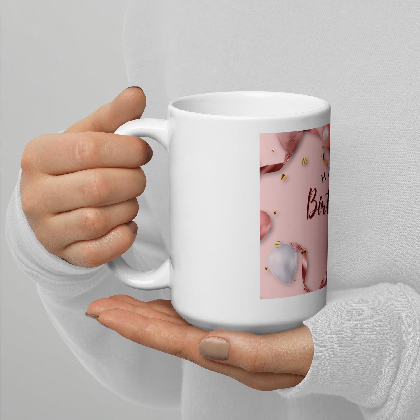 Birthday Pink Decor White glossy mug Unique Drinkware Dreams