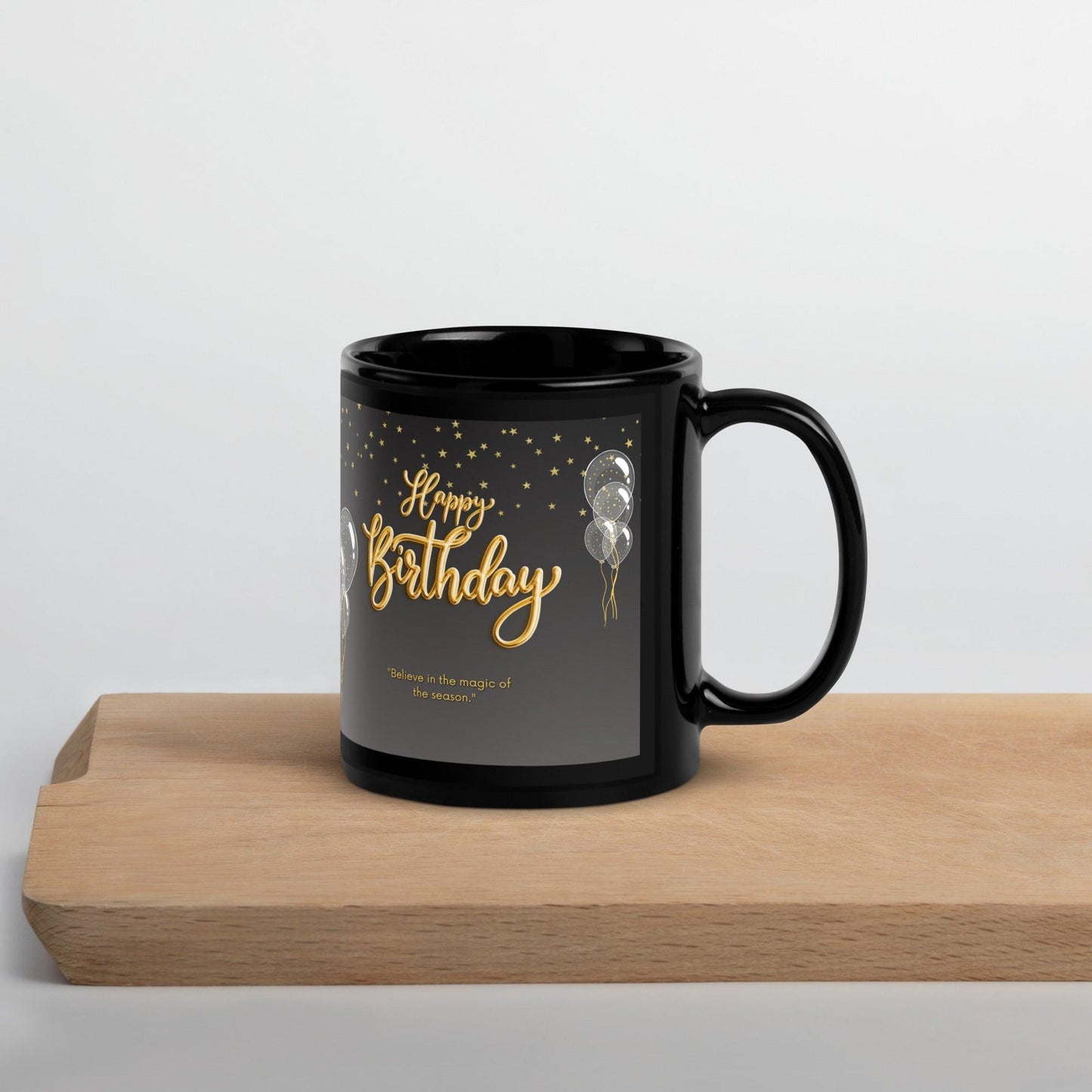 Birthday Stars Black Glossy Mug Unique Drinkware Dreams