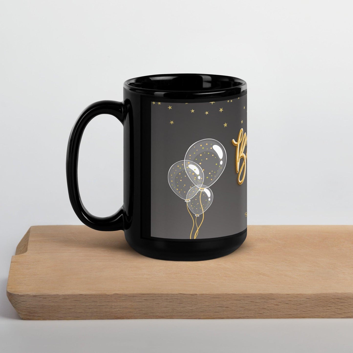 Birthday Stars Black Glossy Mug Unique Drinkware Dreams