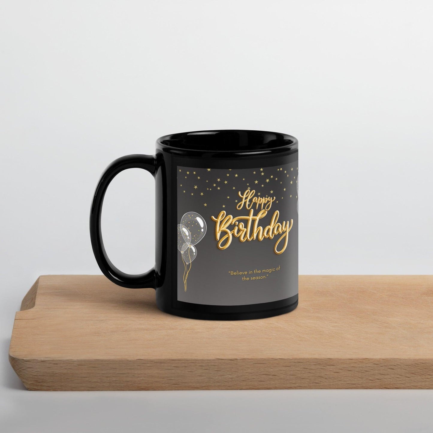 Birthday Stars Black Glossy Mug Unique Drinkware Dreams