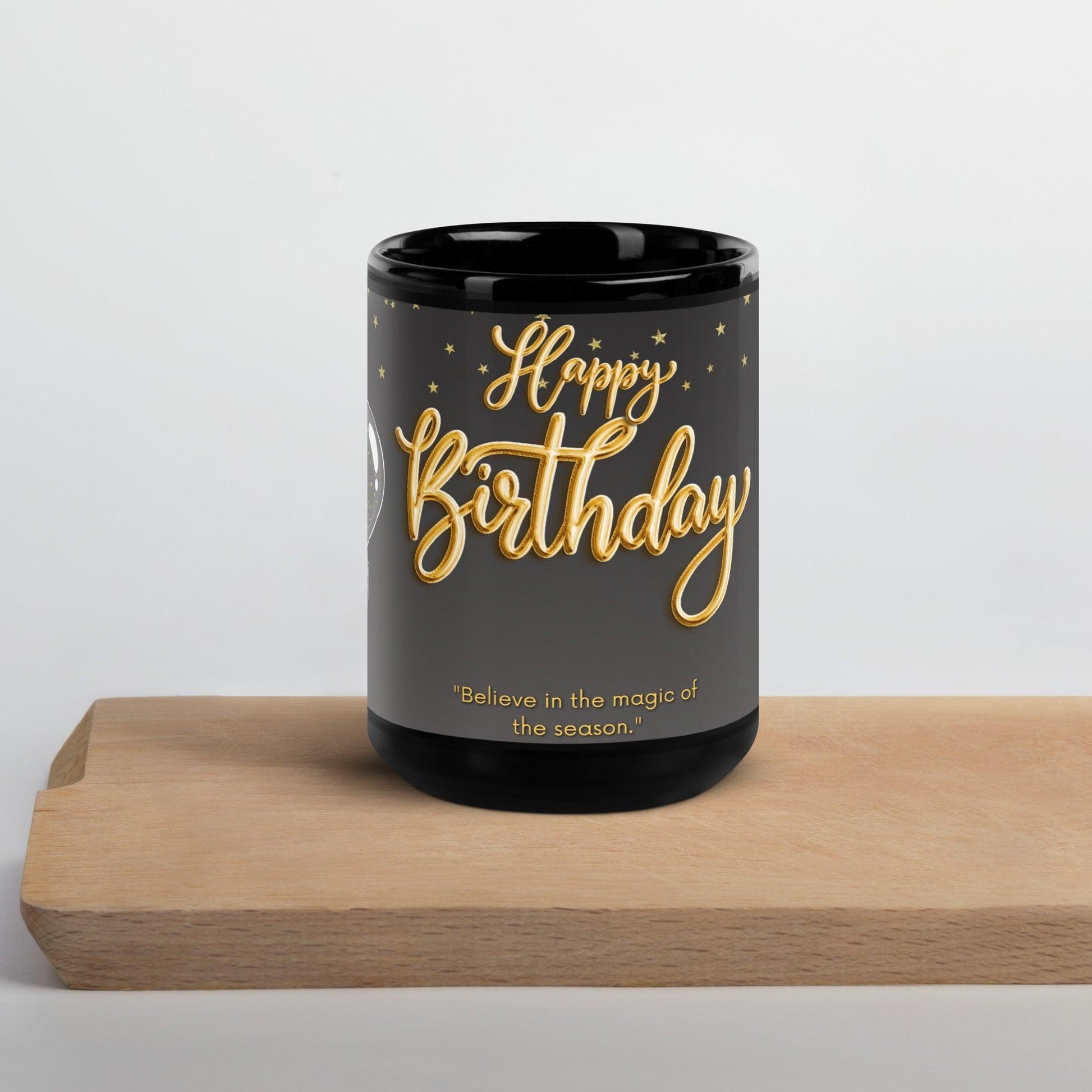 Birthday Stars Black Glossy Mug Unique Drinkware Dreams