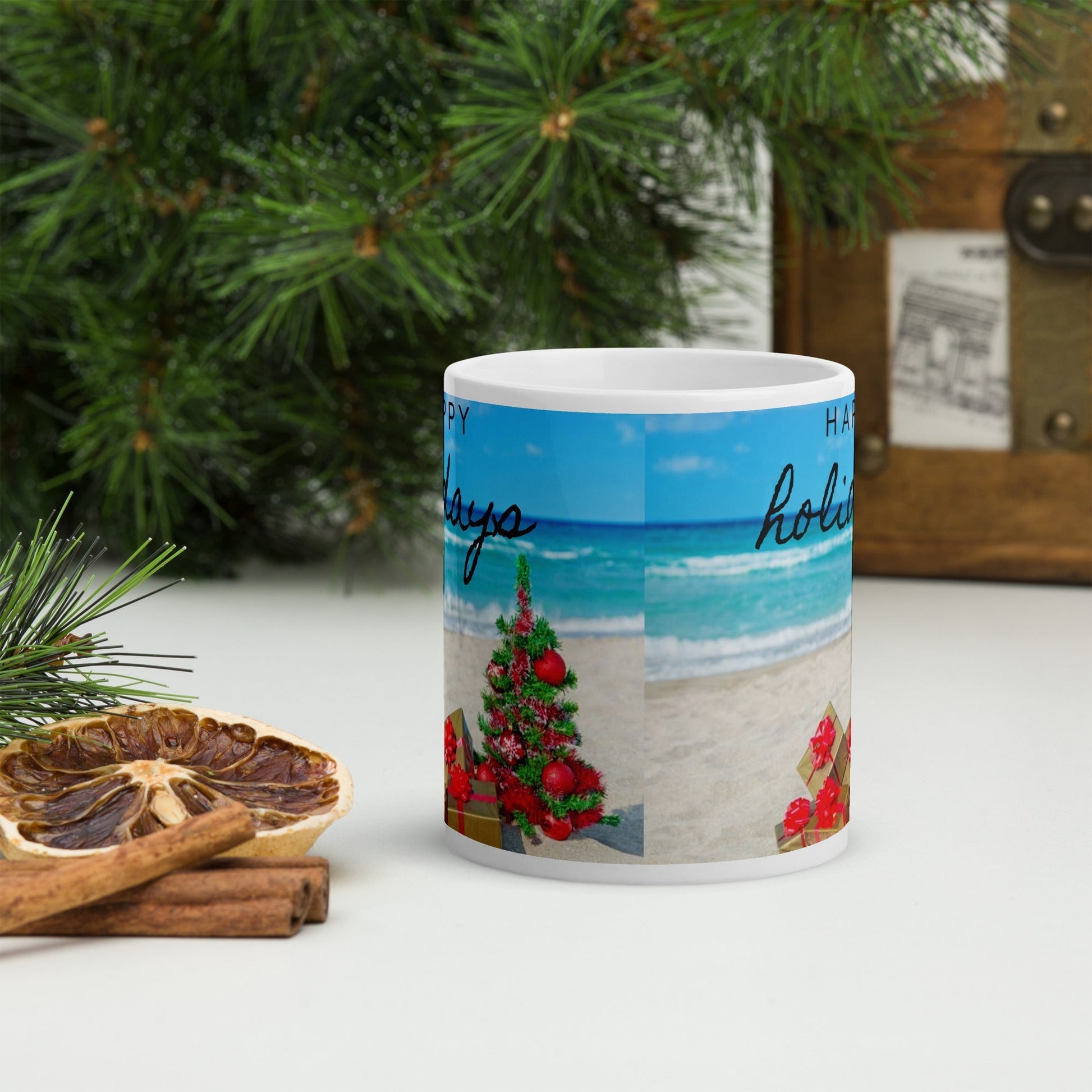 Caribbean Christmas Beach Decor White glossy mug Unique Drinkware Dreams