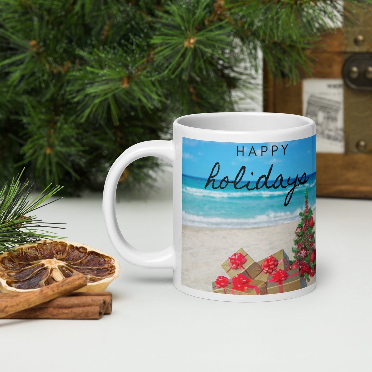 Caribbean Christmas Beach Decor White glossy mug Unique Drinkware Dreams