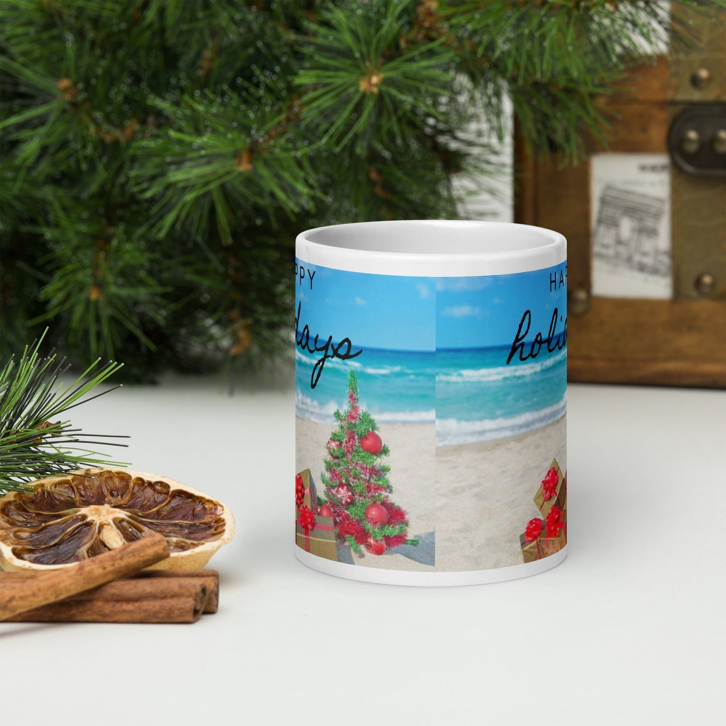 Caribbean Christmas Beach Decor White glossy mug Unique Drinkware Dreams