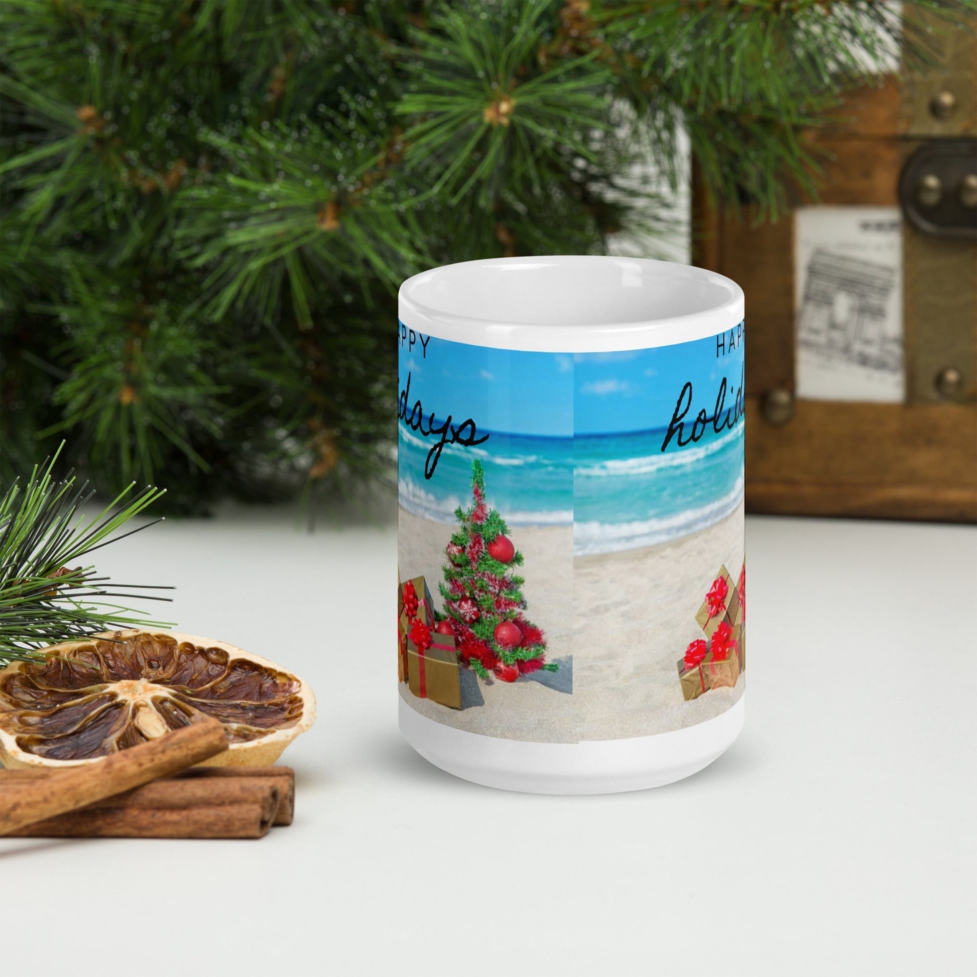 Caribbean Christmas Beach Decor White glossy mug Unique Drinkware Dreams