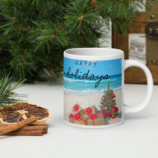 Caribbean Christmas Beach Decor White glossy mug Unique Drinkware Dreams