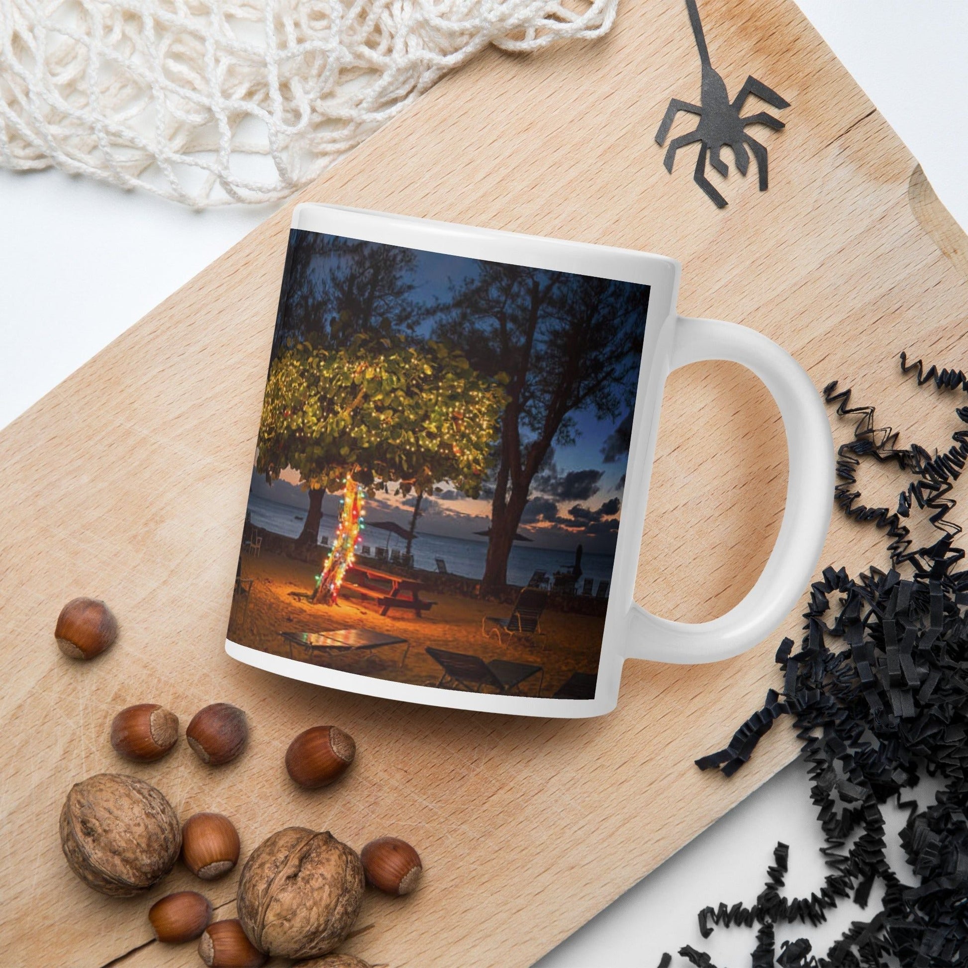 Caribbean Christmas Beach Side Night View White glossy mug Unique Drinkware Dreams