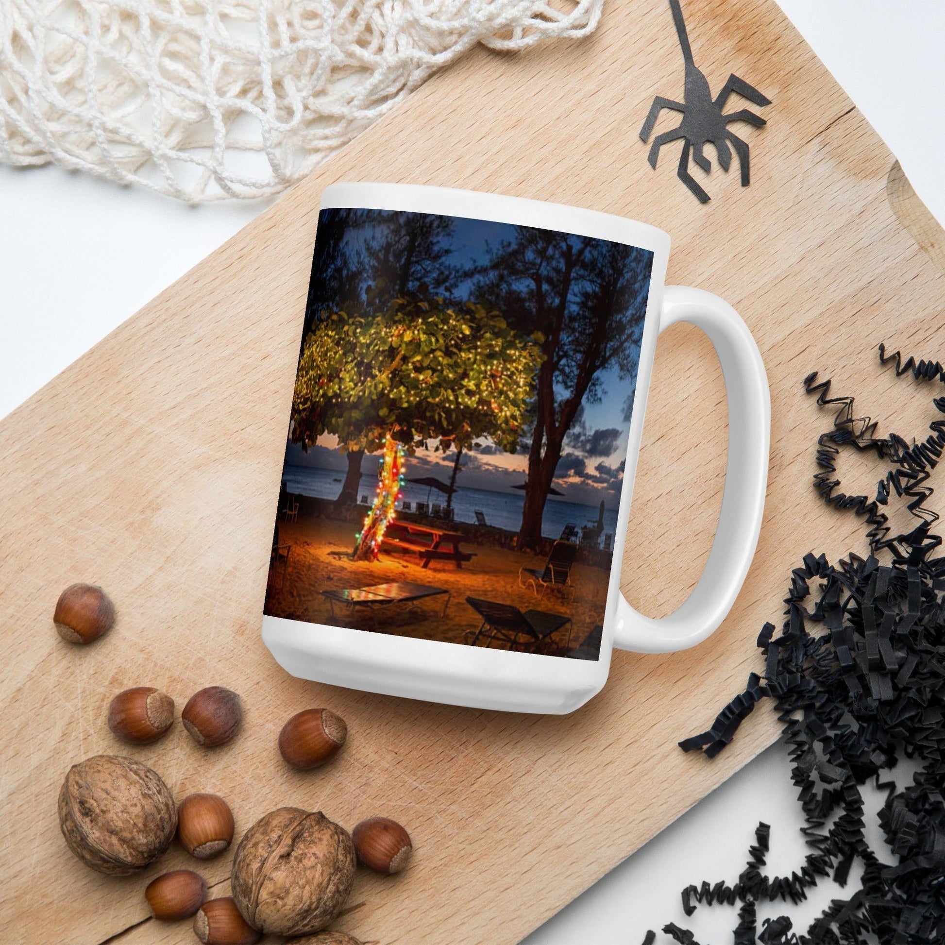 Caribbean Christmas Beach Side Night View White glossy mug Unique Drinkware Dreams