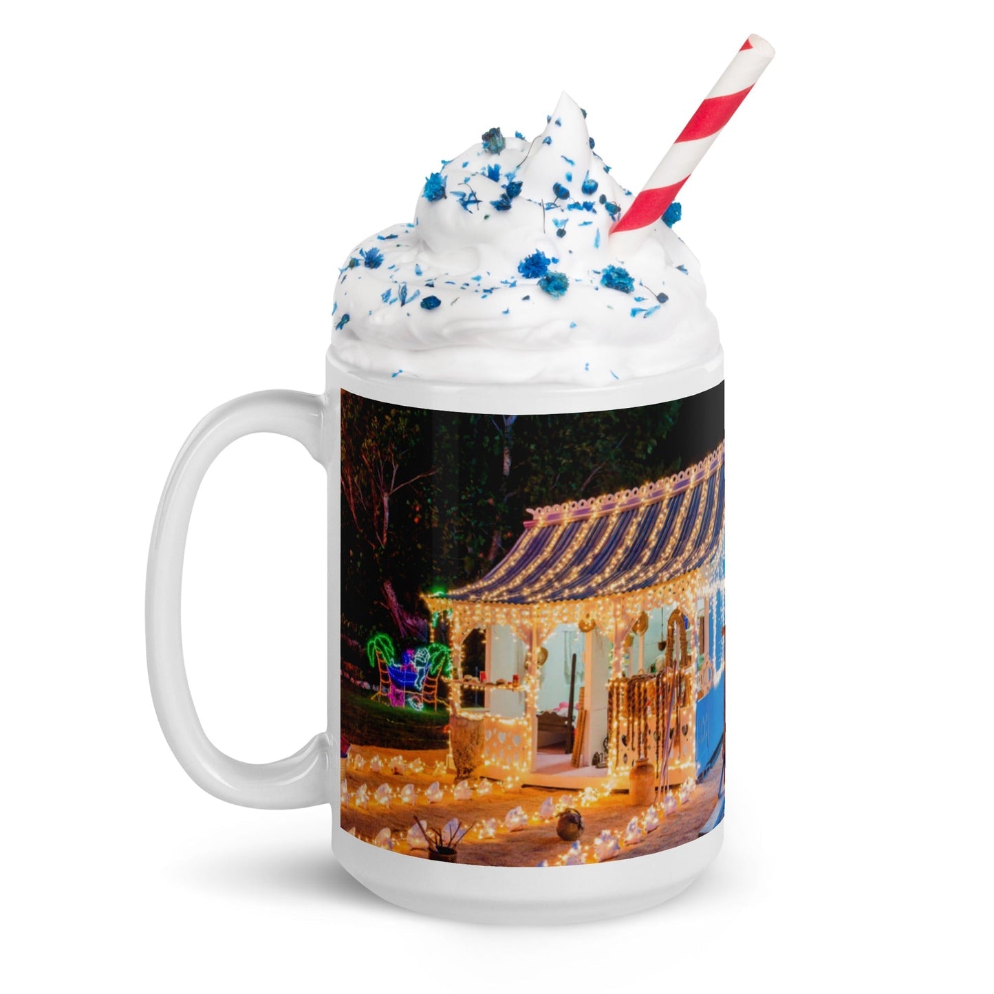 Caribbean Christmas Lighted Chattel house White glossy mug Unique Drinkware Dreams