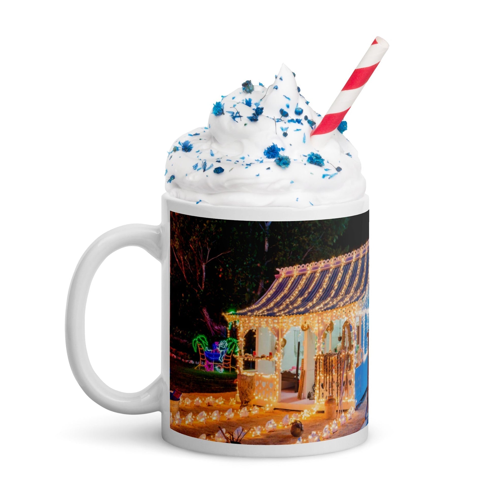 Caribbean Christmas Lighted Chattel house White glossy mug Unique Drinkware Dreams