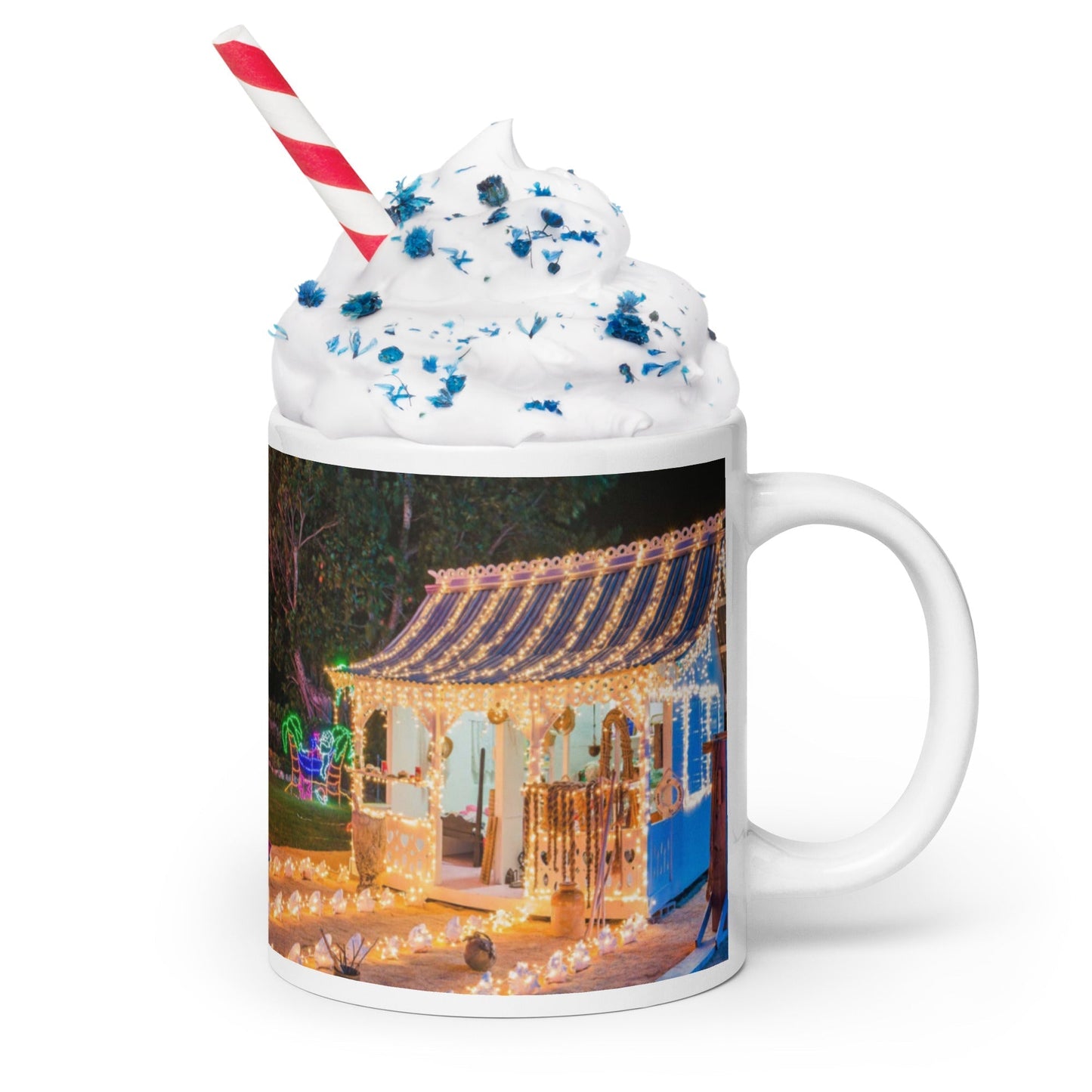 Caribbean Christmas Lighted Chattel house White glossy mug Unique Drinkware Dreams