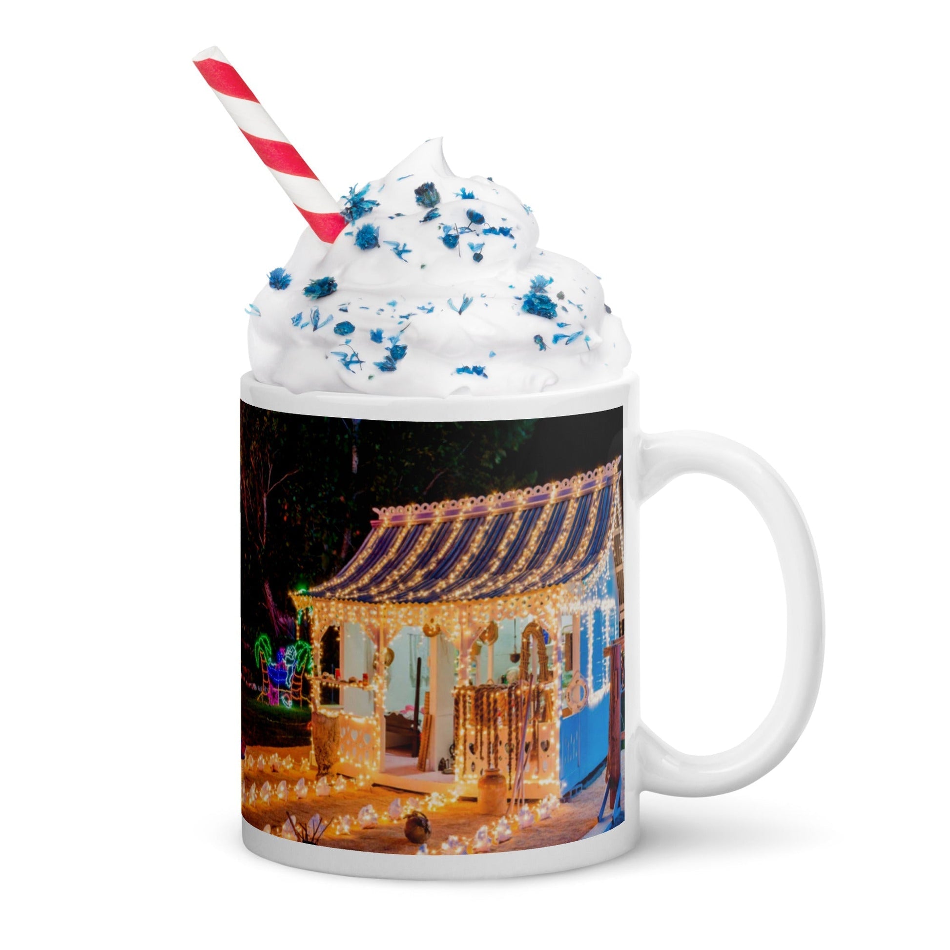 Caribbean Christmas Lighted Chattel house White glossy mug Unique Drinkware Dreams