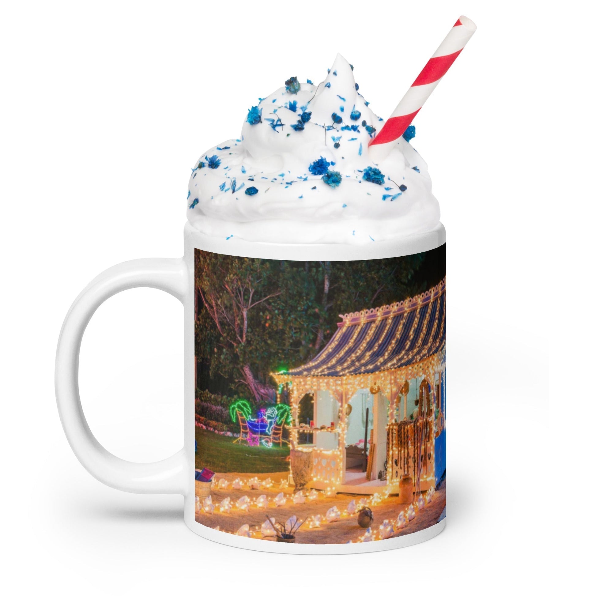 Caribbean Christmas Lighted Chattel house White glossy mug Unique Drinkware Dreams