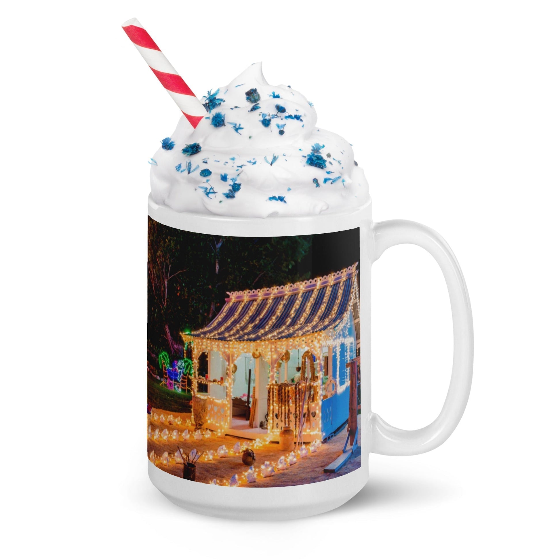 Caribbean Christmas Lighted Chattel house White glossy mug Unique Drinkware Dreams