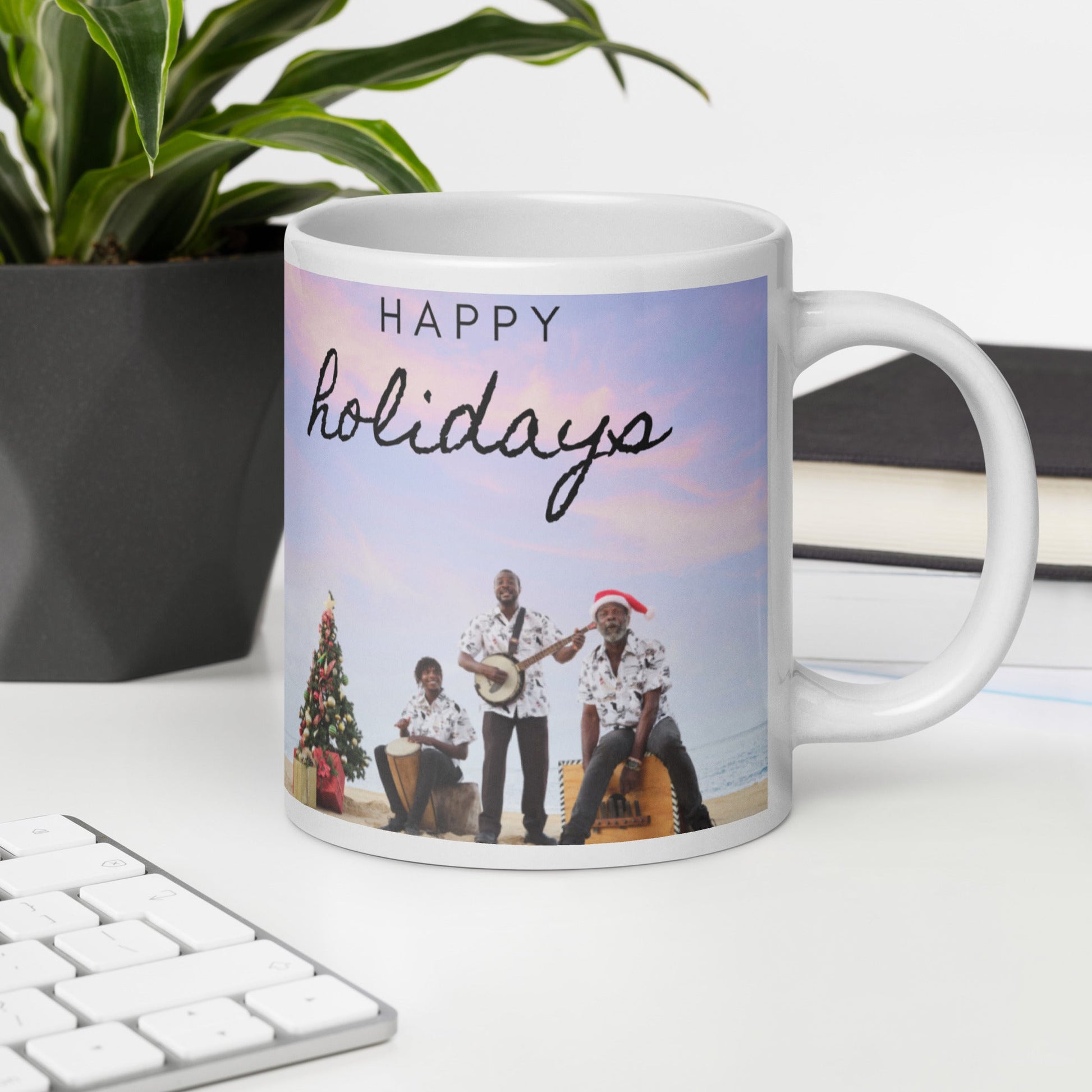 Caribbean Christmas Merry Music Men White glossy mug Unique Drinkware Dreams