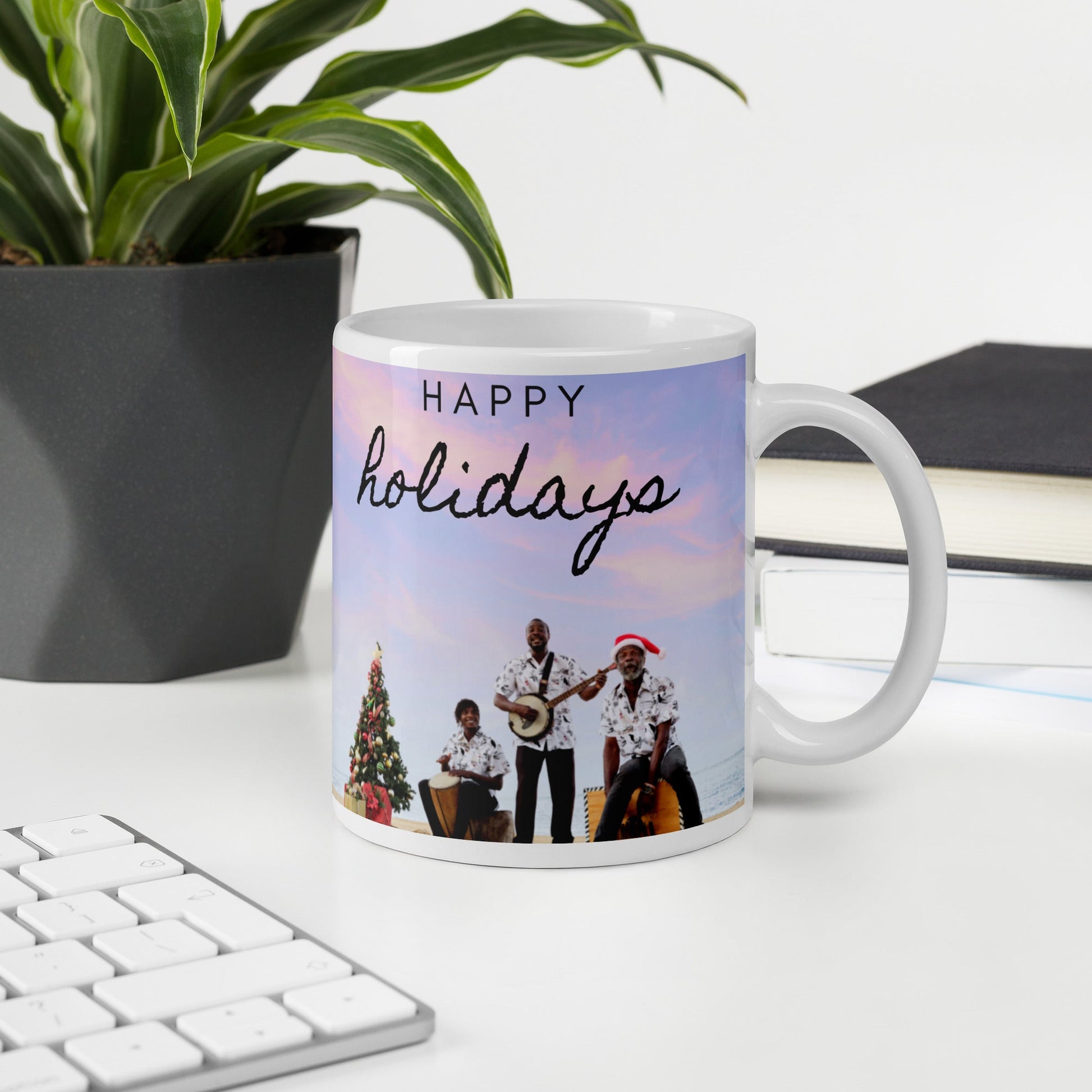 Caribbean Christmas Merry Music Men White glossy mug Unique Drinkware Dreams