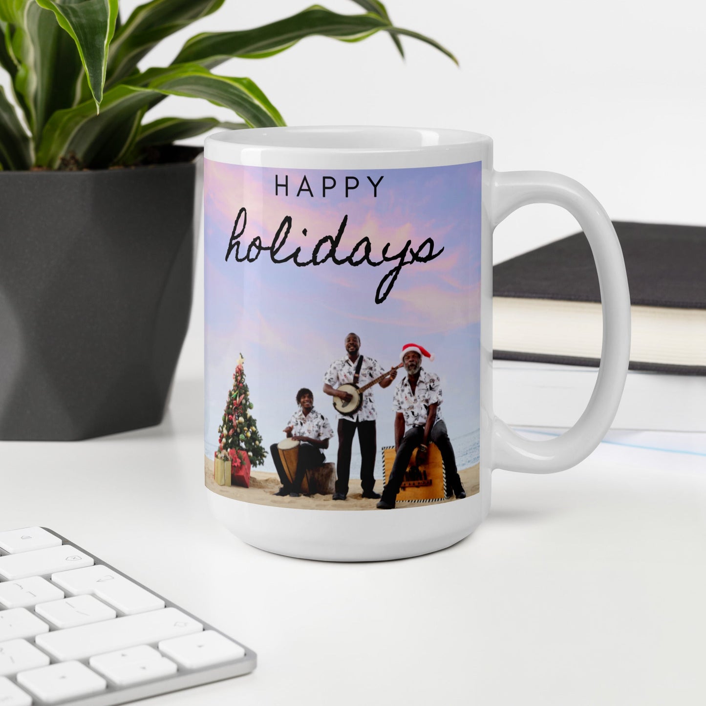 Caribbean Christmas Merry Music Men White glossy mug Unique Drinkware Dreams