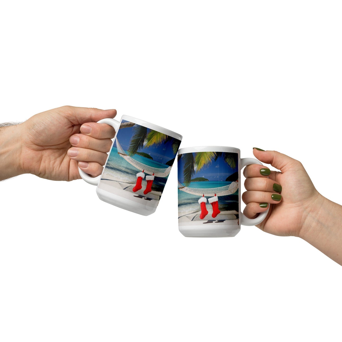 Caribbean Christmas Swaying Hammock White glossy mug Unique Drinkware Dreams