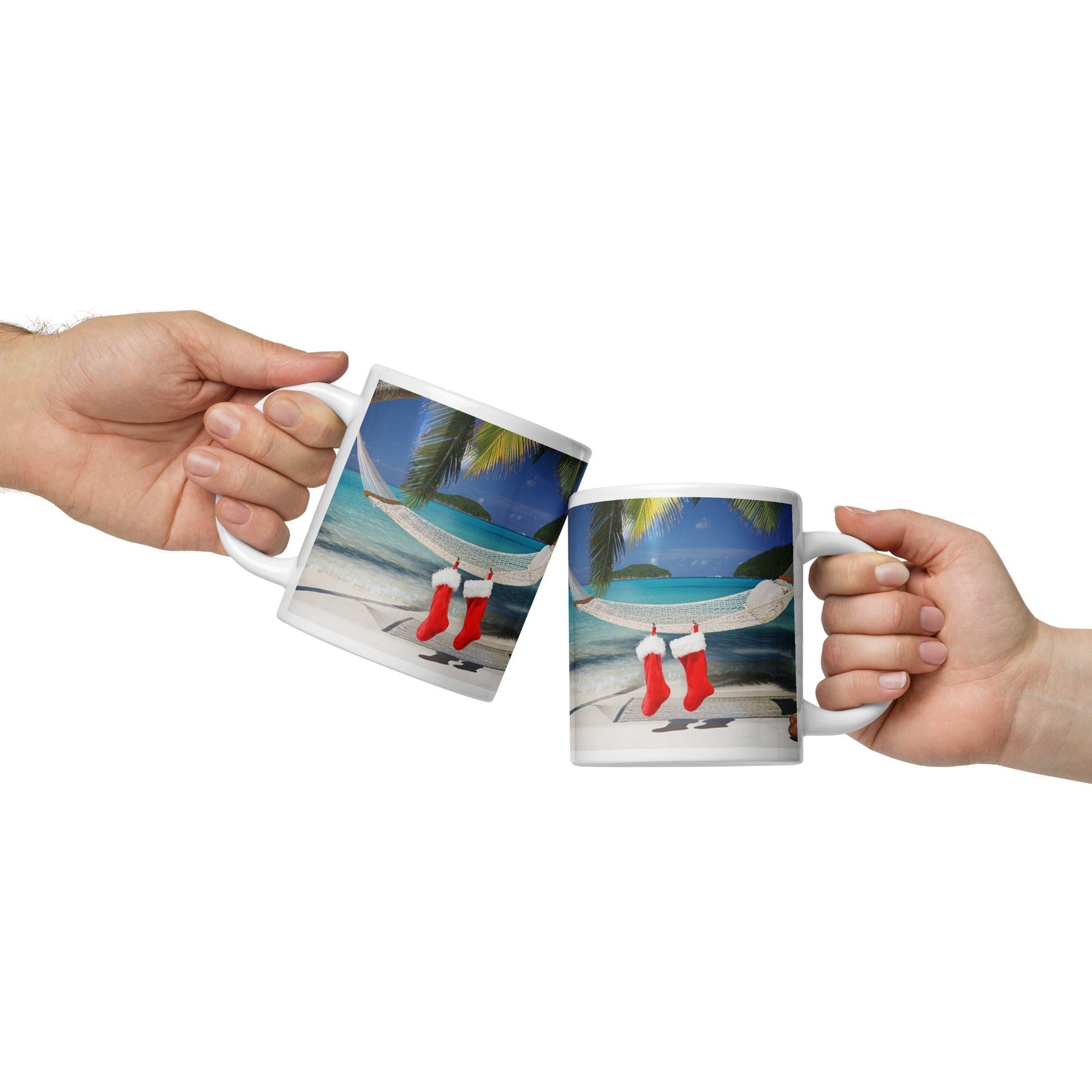 Caribbean Christmas Swaying Hammock White glossy mug Unique Drinkware Dreams