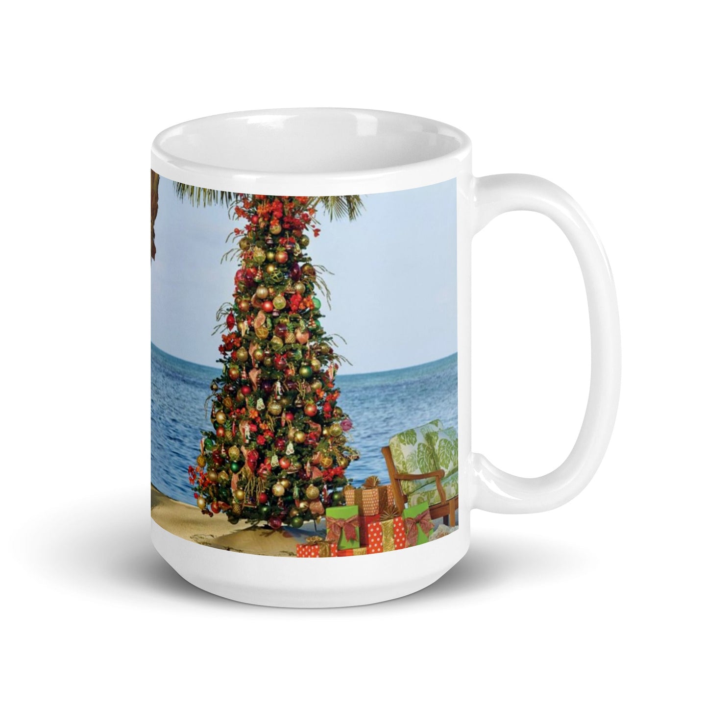 Caribbean Christmas Tree on the Beach White glossy mug Unique Drinkware Dreams