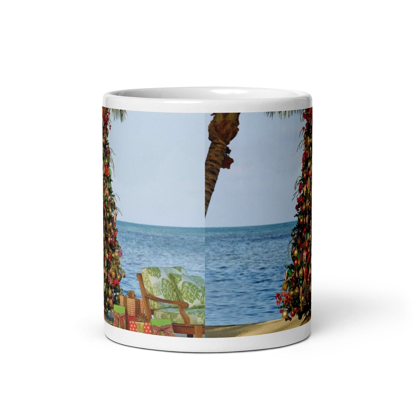 Caribbean Christmas Tree on the Beach White glossy mug Unique Drinkware Dreams