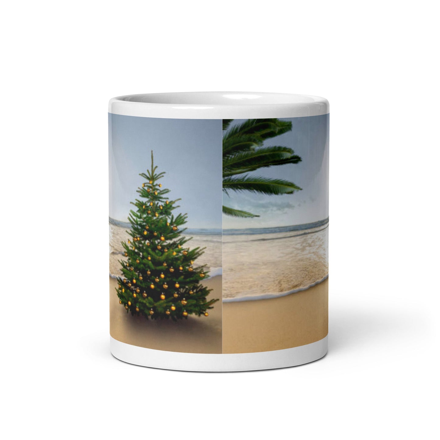 Caribbean Christmas Tree on the Beach White glossy mug Unique Drinkware Dreams