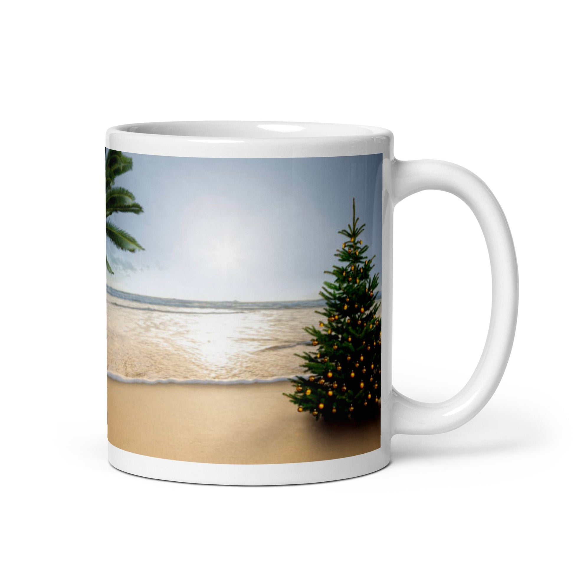 Caribbean Christmas Tree on the Beach White glossy mug Unique Drinkware Dreams