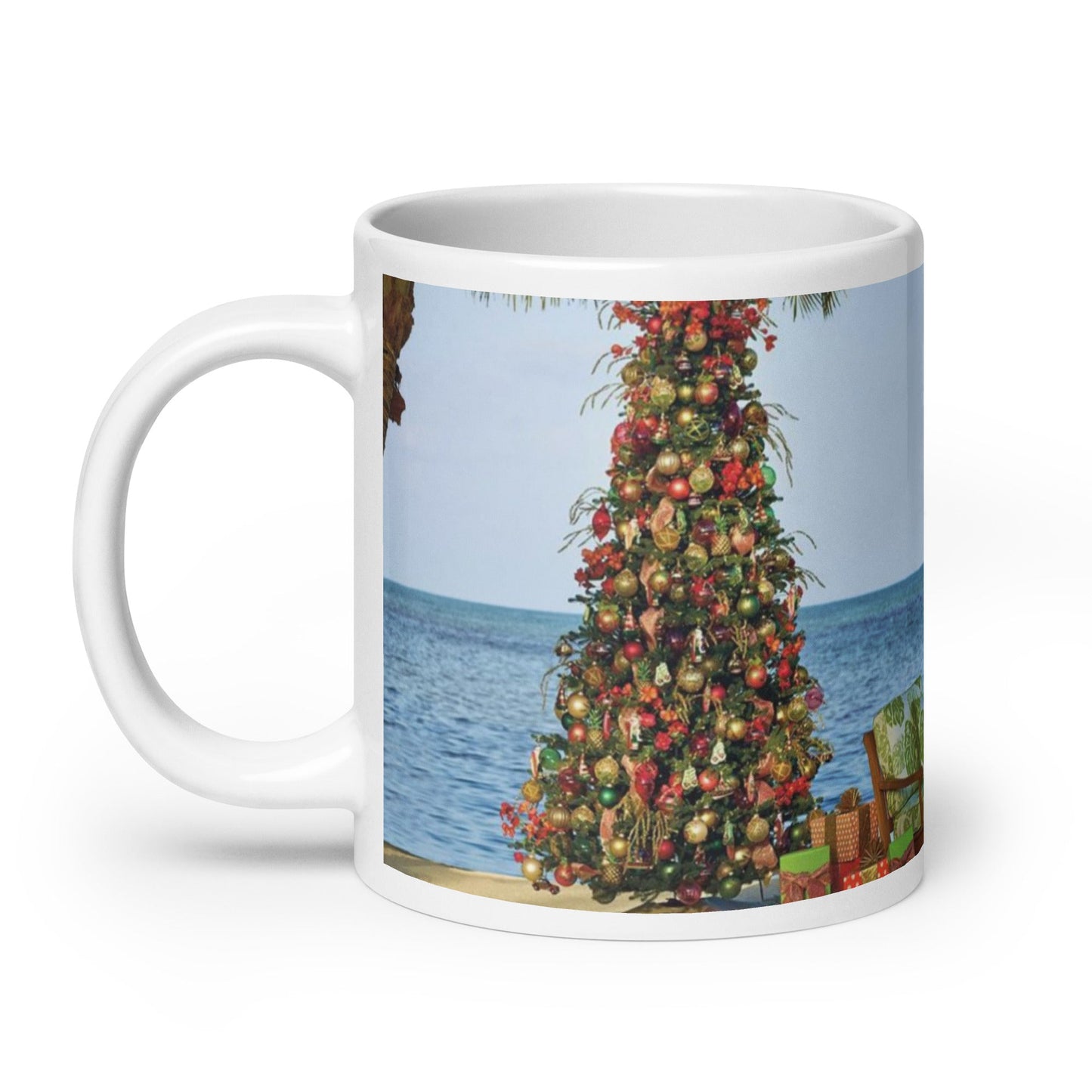 Caribbean Christmas Tree on the Beach White glossy mug Unique Drinkware Dreams