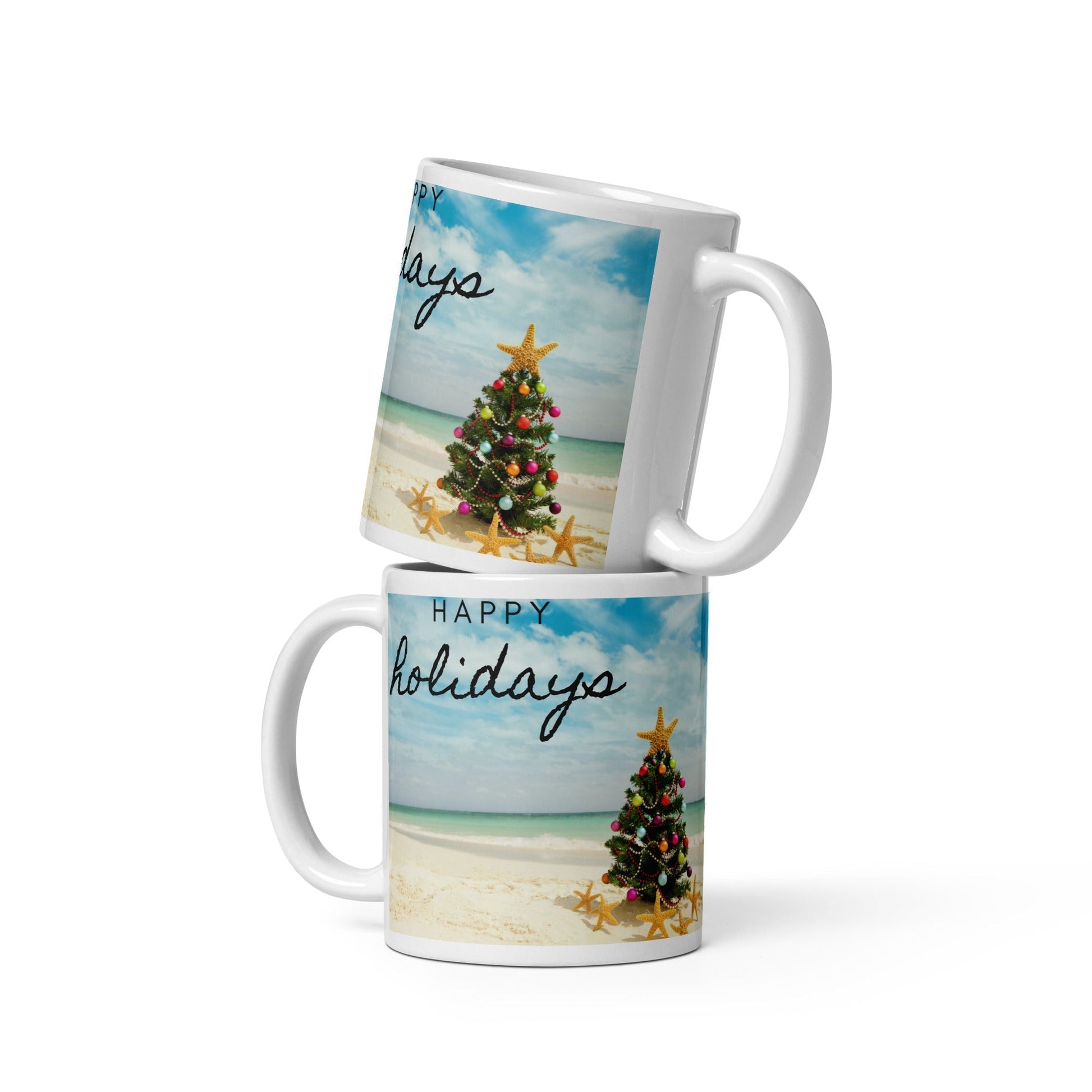 Caribbean Christmas Tree on the Beach White glossy mug Unique Drinkware Dreams