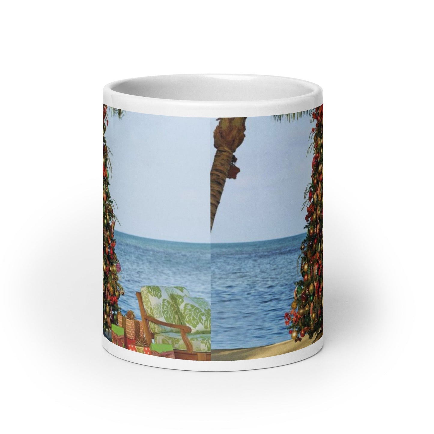 Caribbean Christmas Tree on the Beach White glossy mug Unique Drinkware Dreams