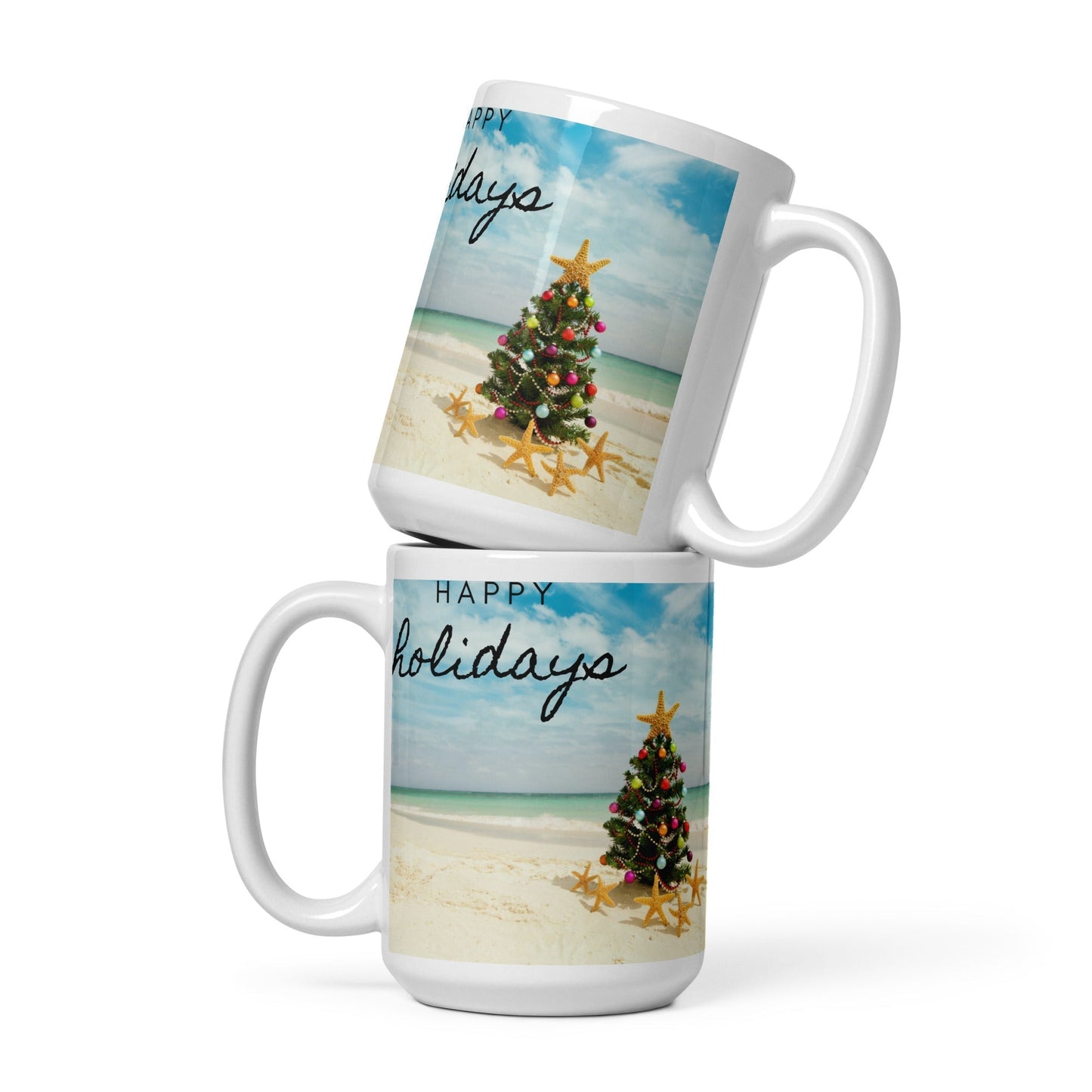 Caribbean Christmas Tree on the Beach White glossy mug Unique Drinkware Dreams