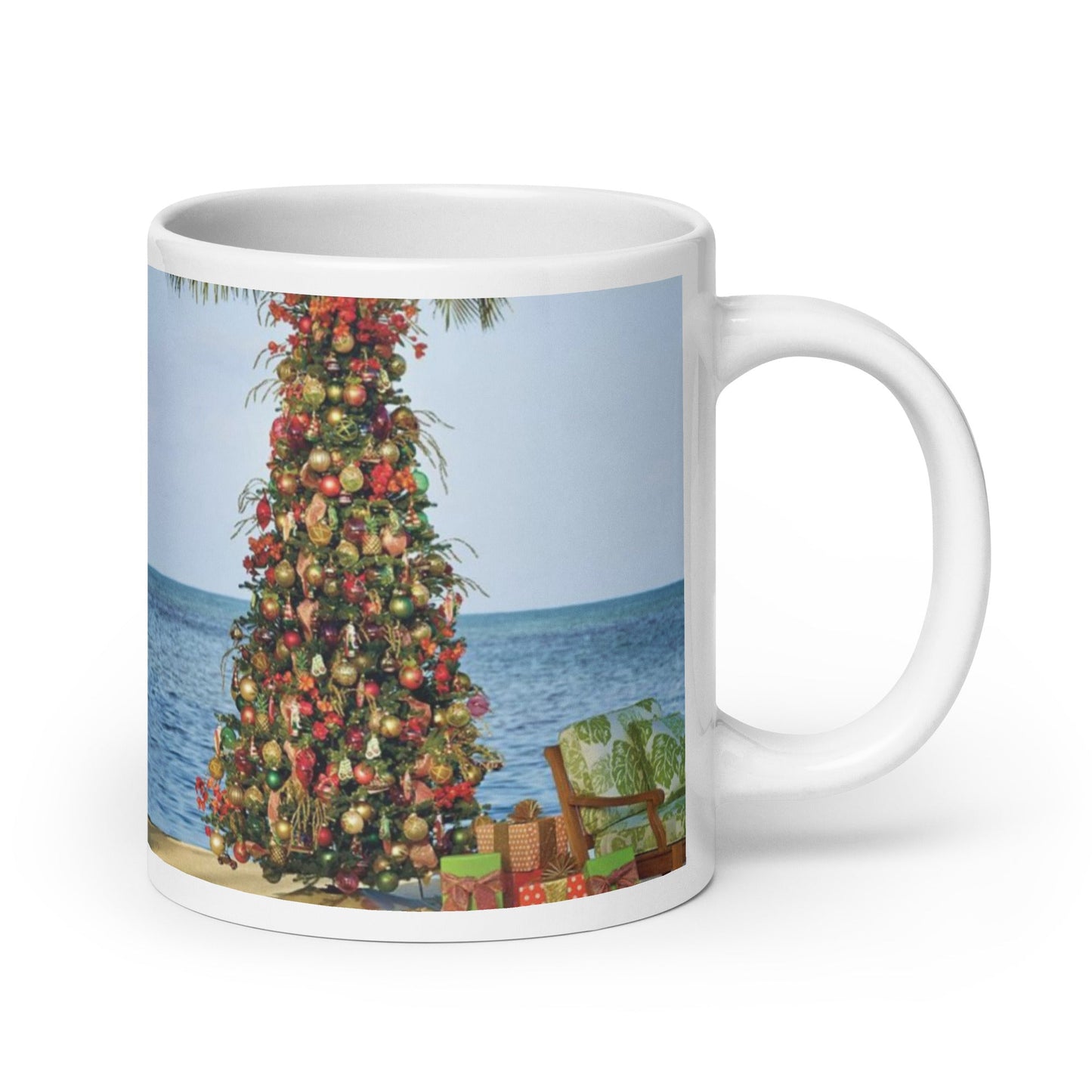 Caribbean Christmas Tree on the Beach White glossy mug Unique Drinkware Dreams