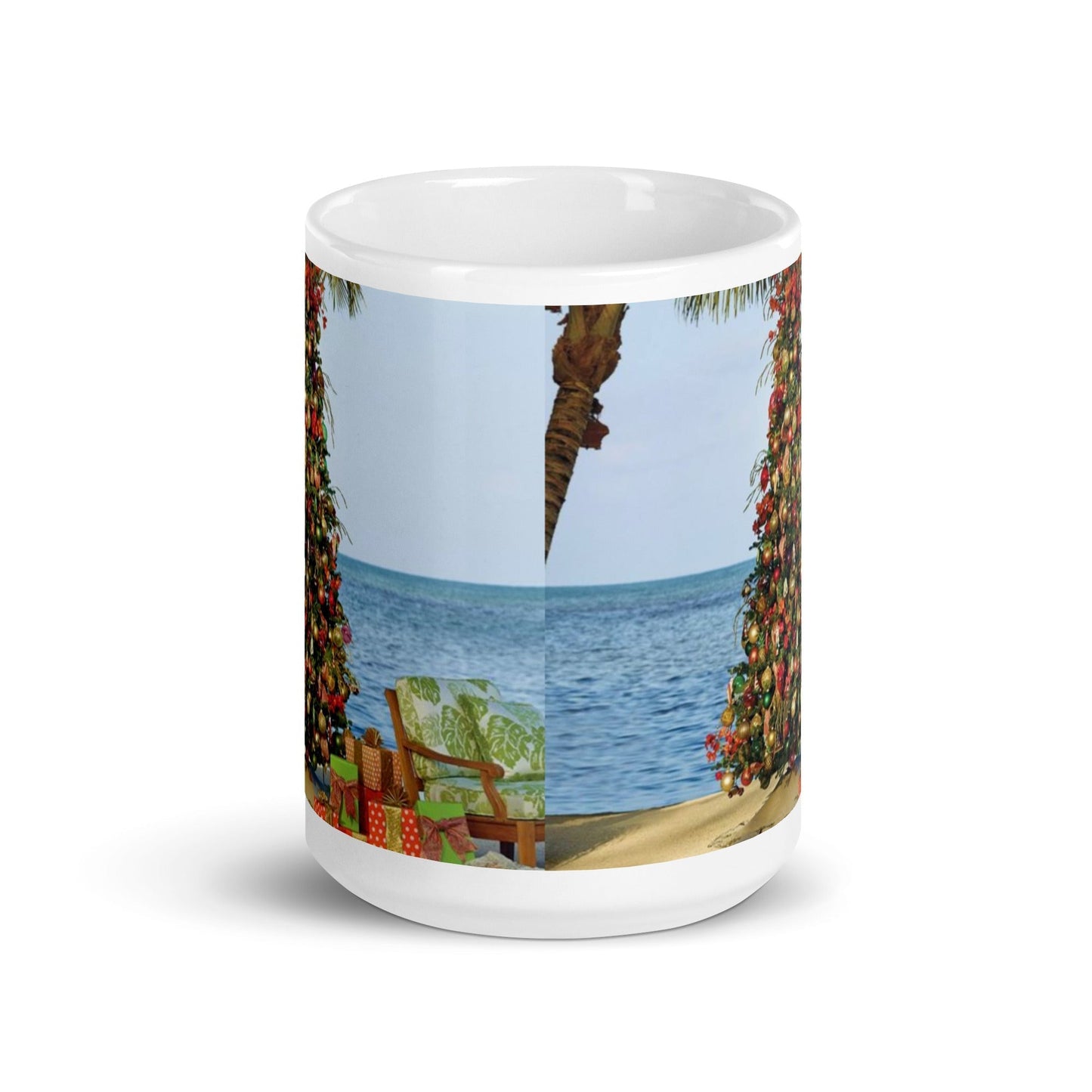 Caribbean Christmas Tree on the Beach White glossy mug Unique Drinkware Dreams