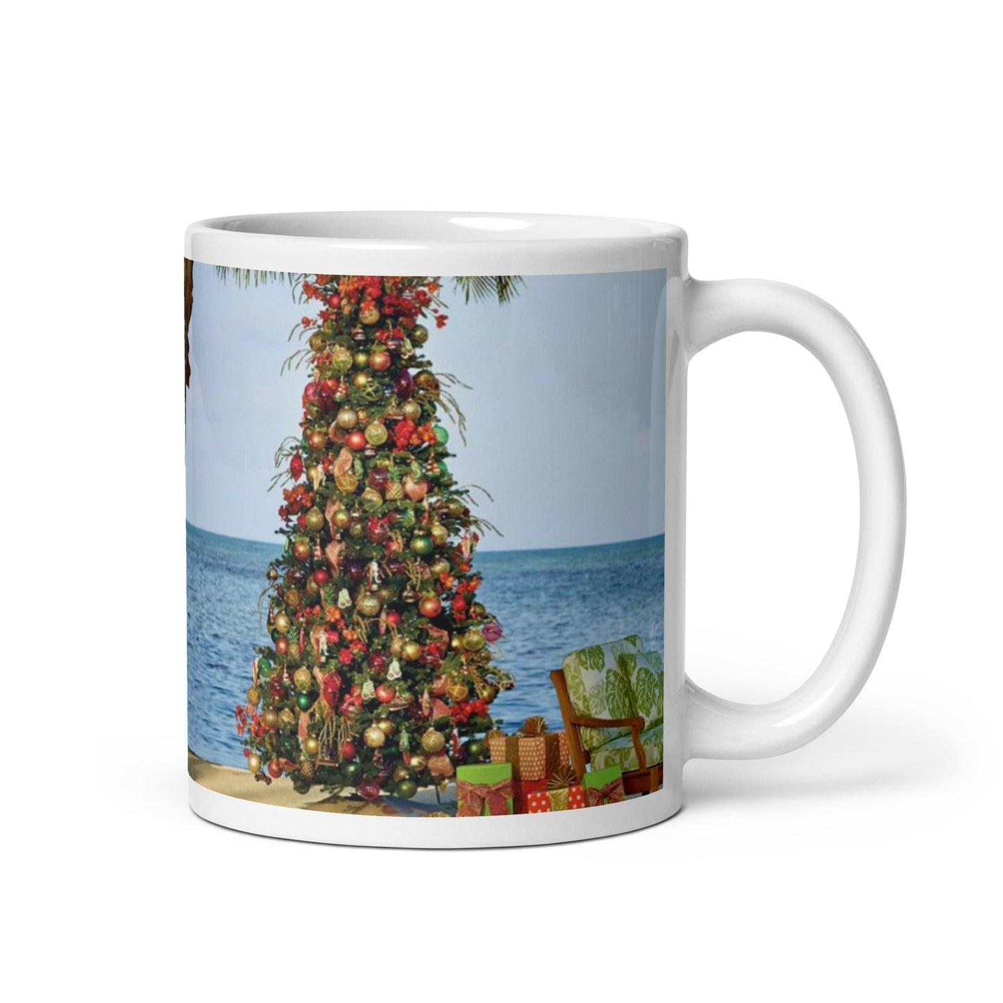 Caribbean Christmas Tree on the Beach White glossy mug Unique Drinkware Dreams