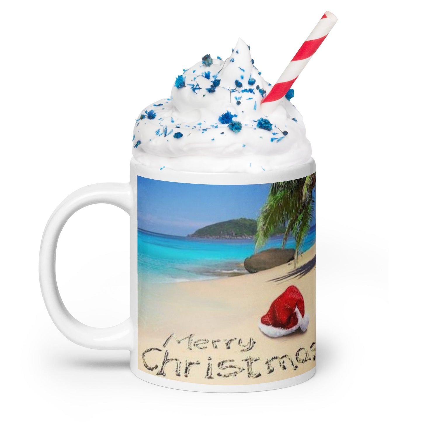 Caribbean Christmas on the Beach White glossy mug Unique Drinkware Dreams