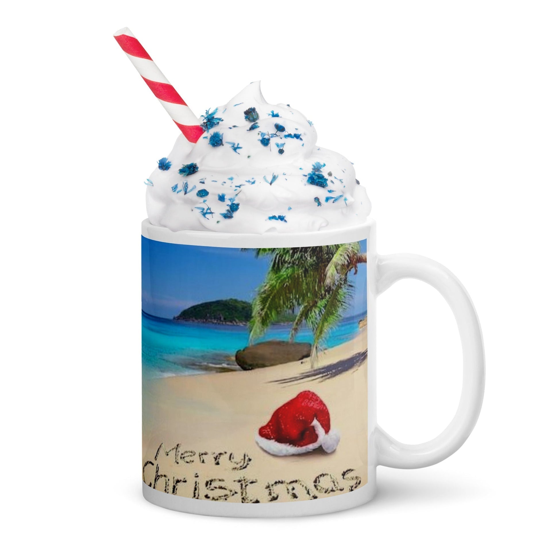 Caribbean Christmas on the Beach White glossy mug Unique Drinkware Dreams