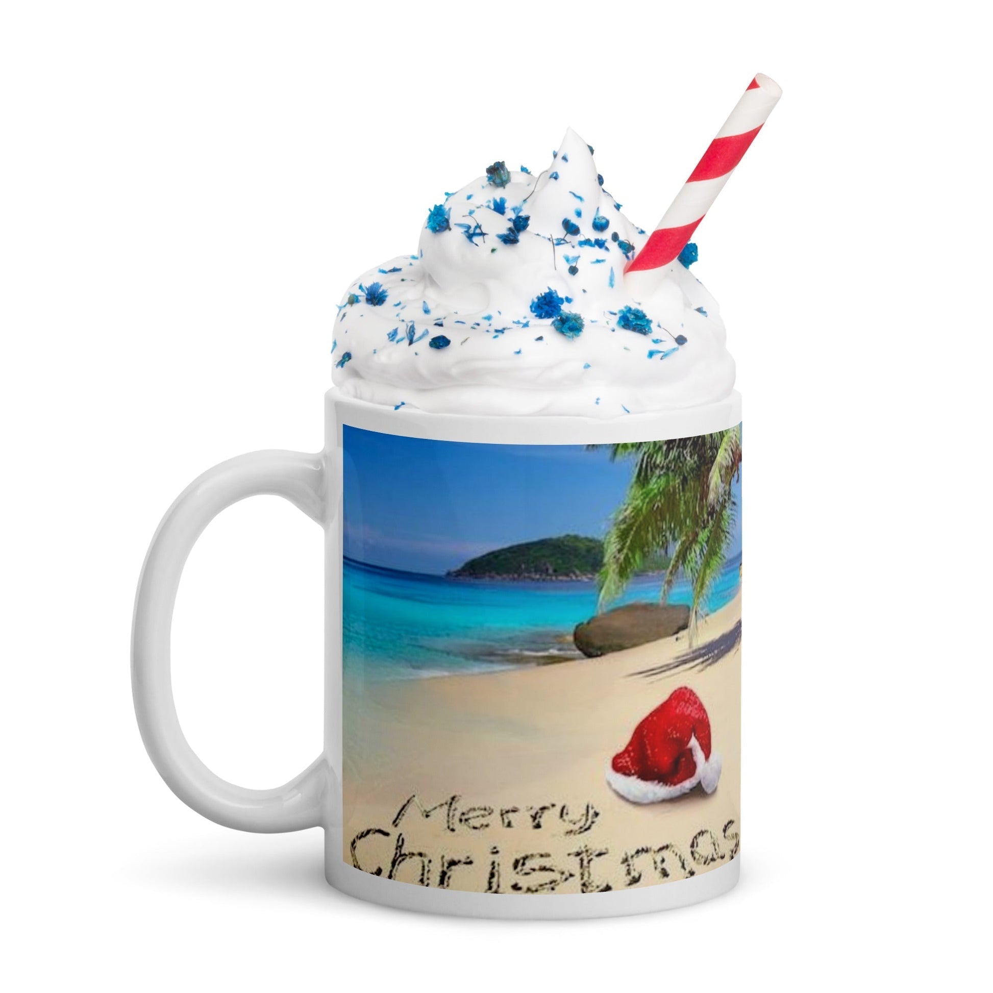 Caribbean Christmas on the Beach White glossy mug Unique Drinkware Dreams