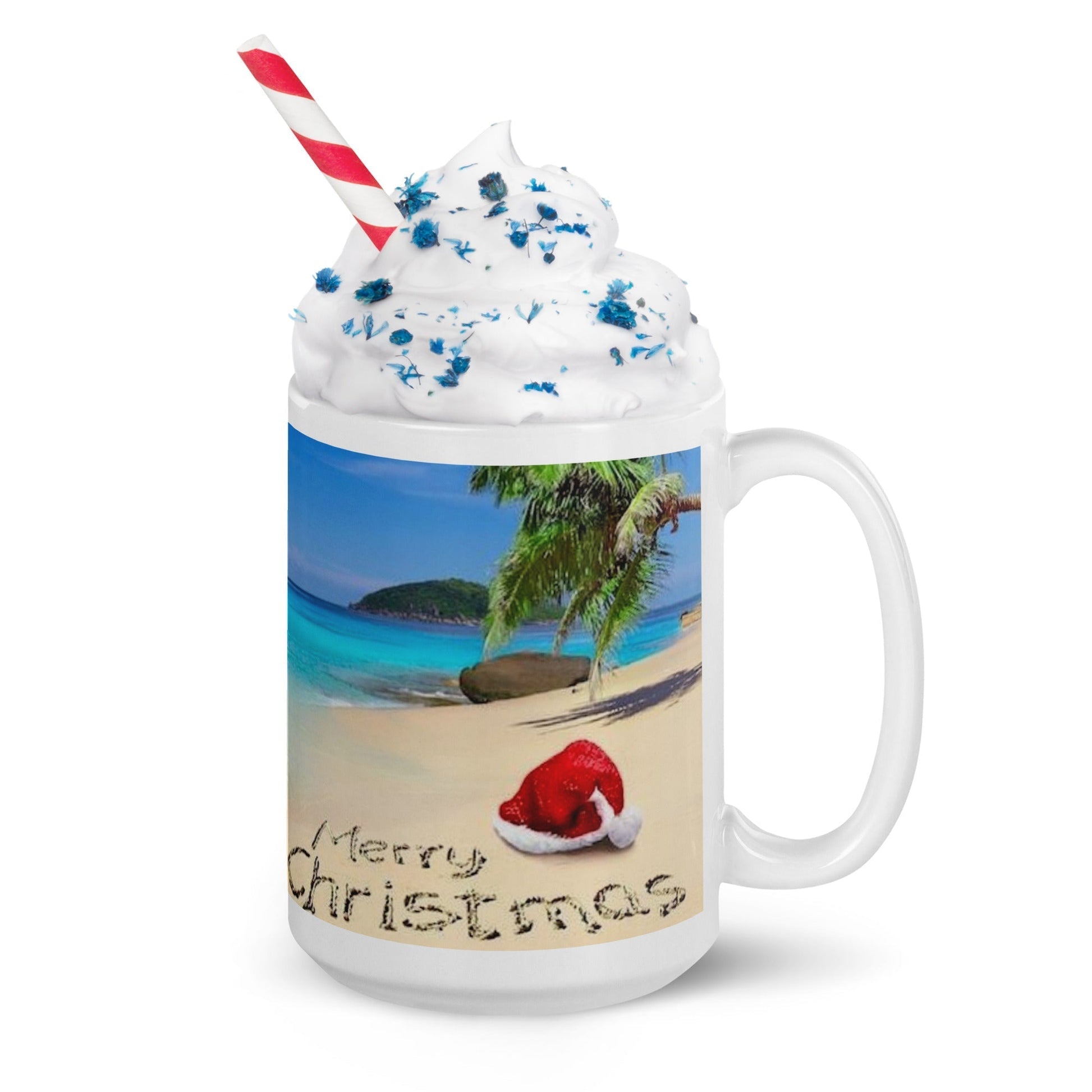 Caribbean Christmas on the Beach White glossy mug Unique Drinkware Dreams