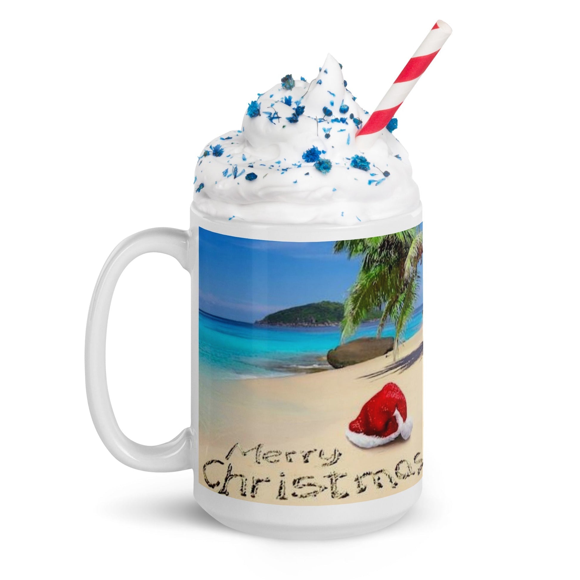 Caribbean Christmas on the Beach White glossy mug Unique Drinkware Dreams