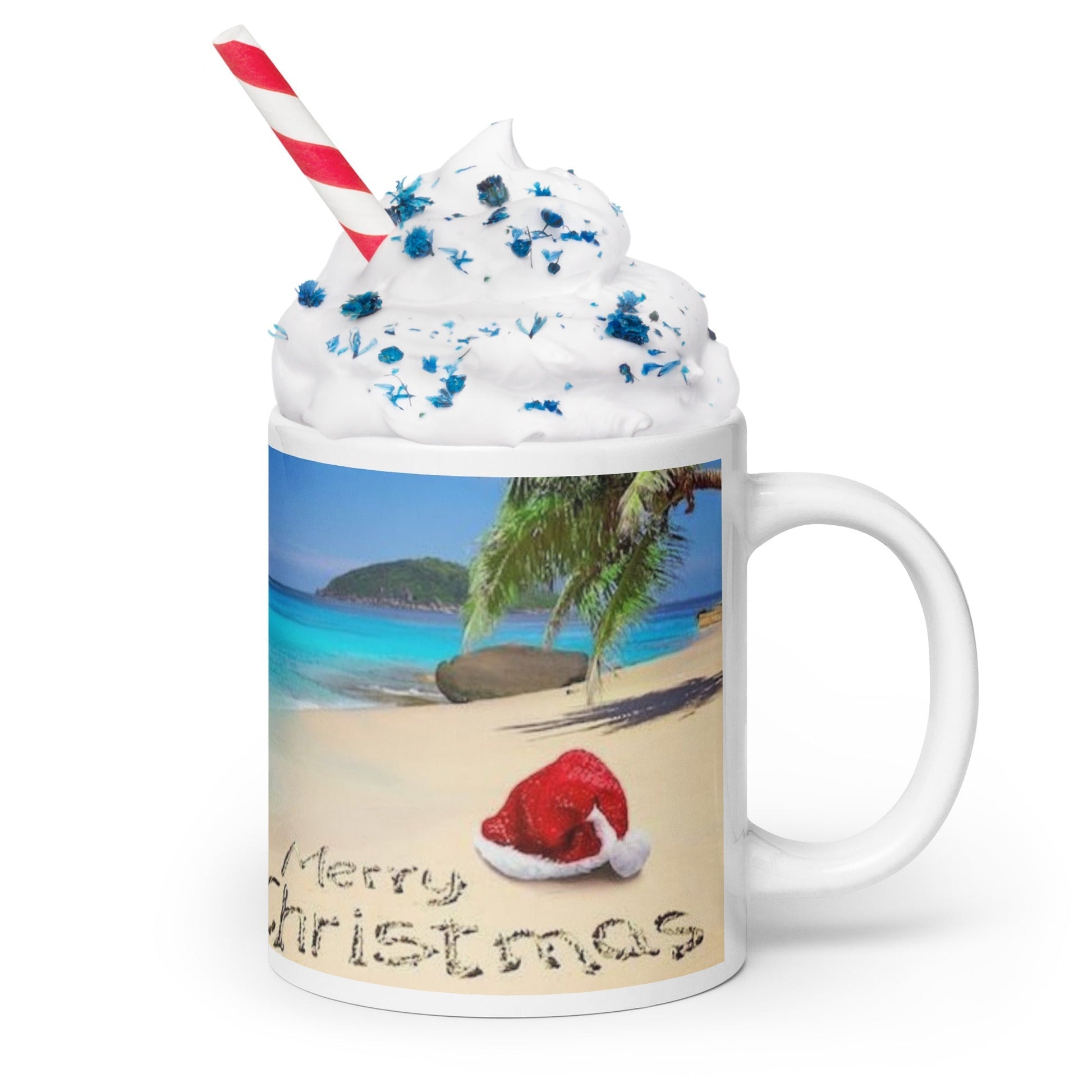 Caribbean Christmas on the Beach White glossy mug Unique Drinkware Dreams