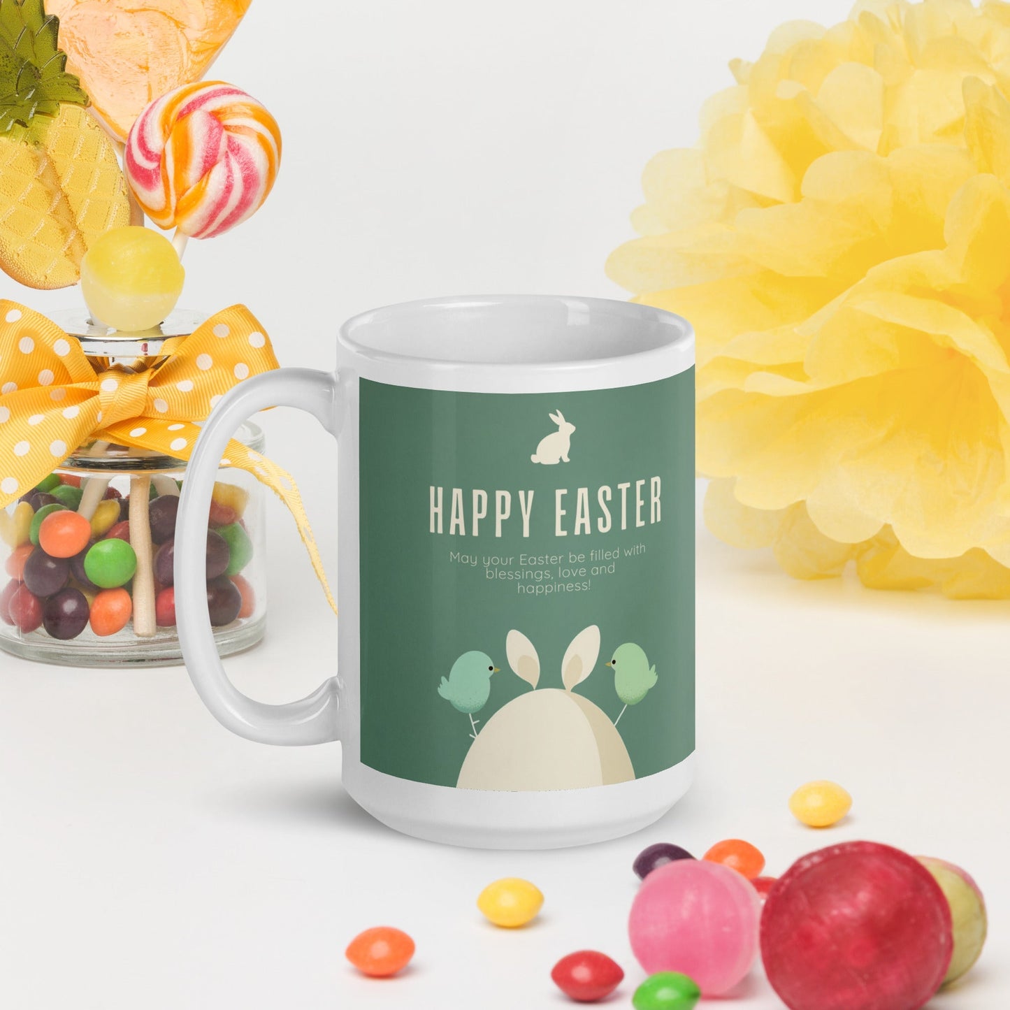 Easter White glossy mug Big Egg Unique Drinkware Dreams