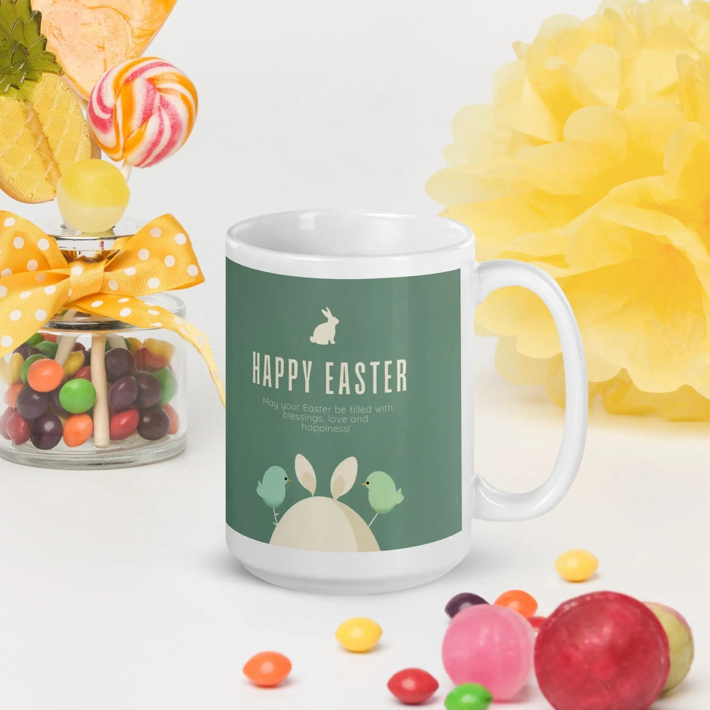 Easter White glossy mug Big Egg Unique Drinkware Dreams
